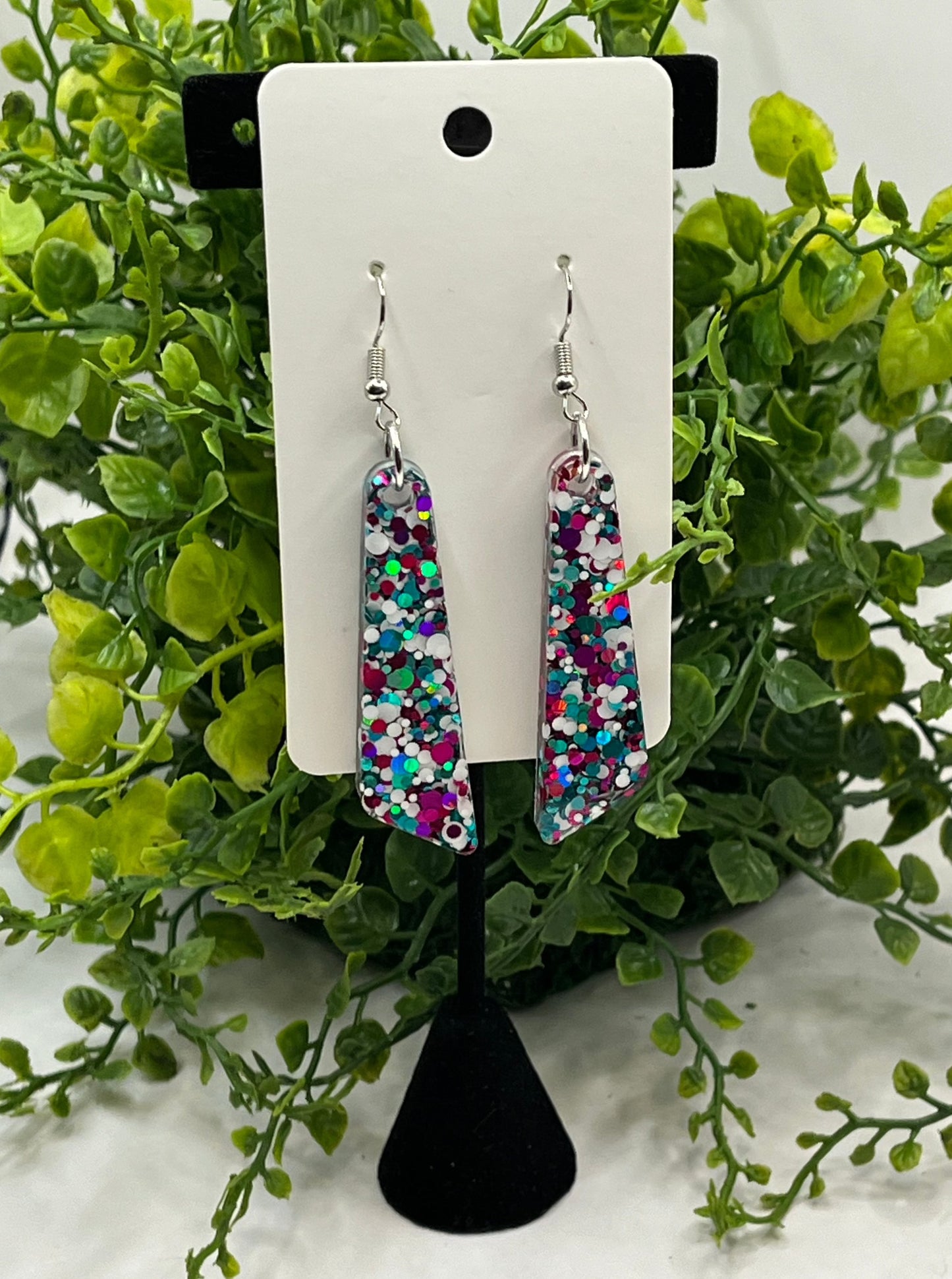 Large Dangles, Pink, White, and Teal