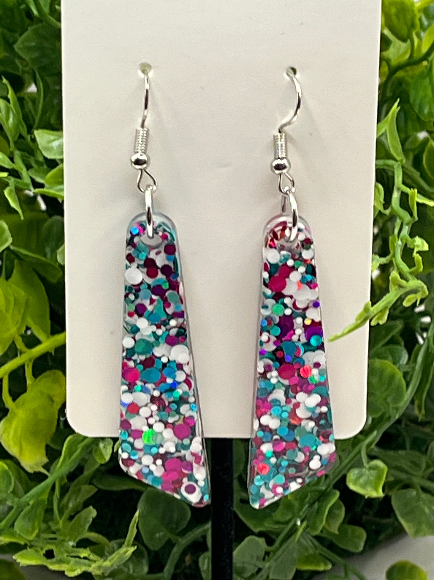 Large Dangles, Pink, White, and Teal