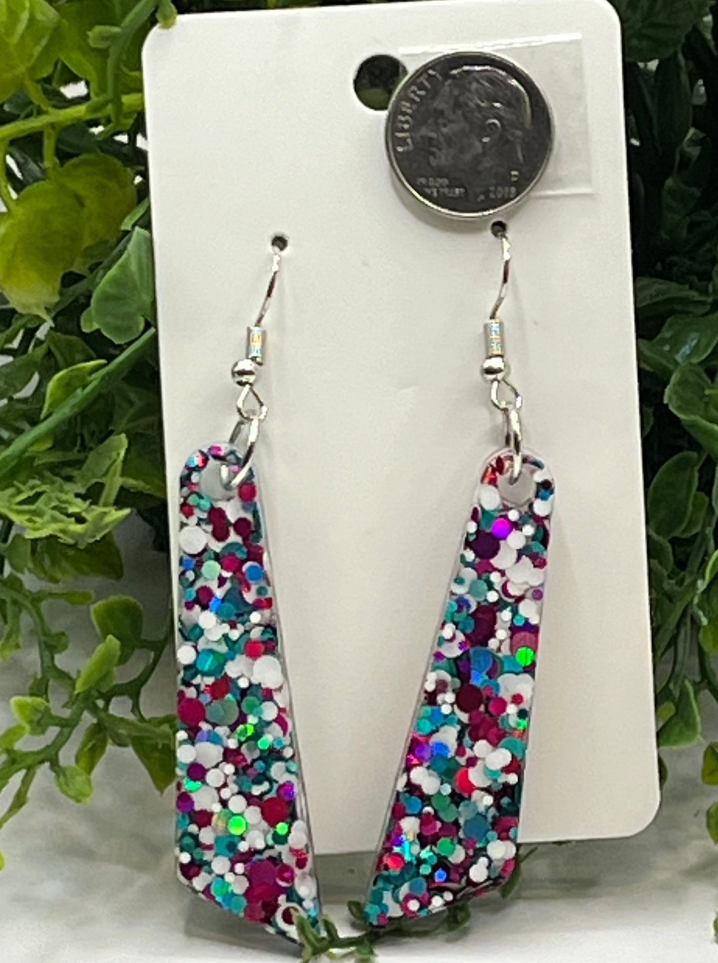 Large Dangles, Pink, White, and Teal
