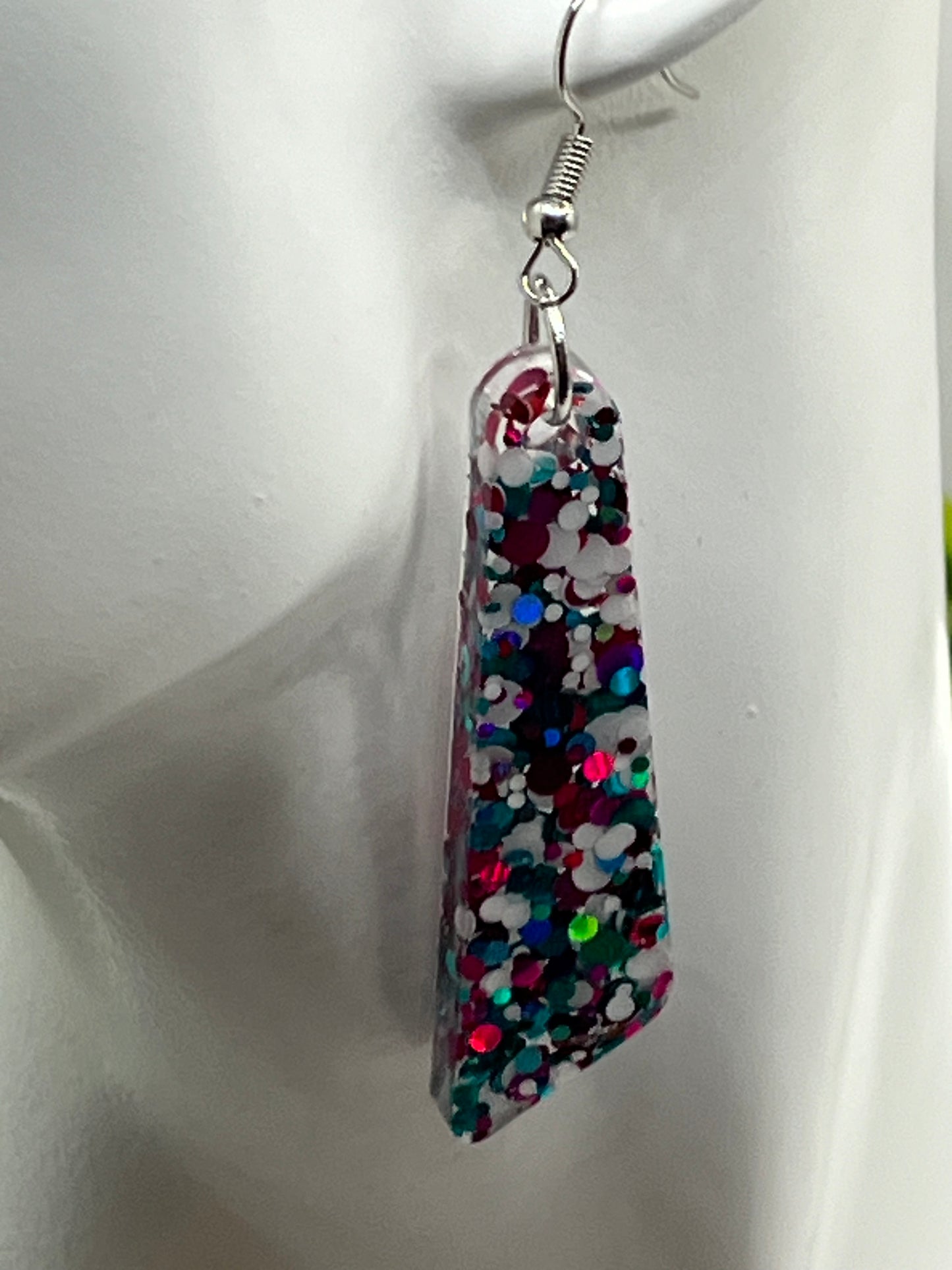 Large Dangles, Pink, White, and Teal
