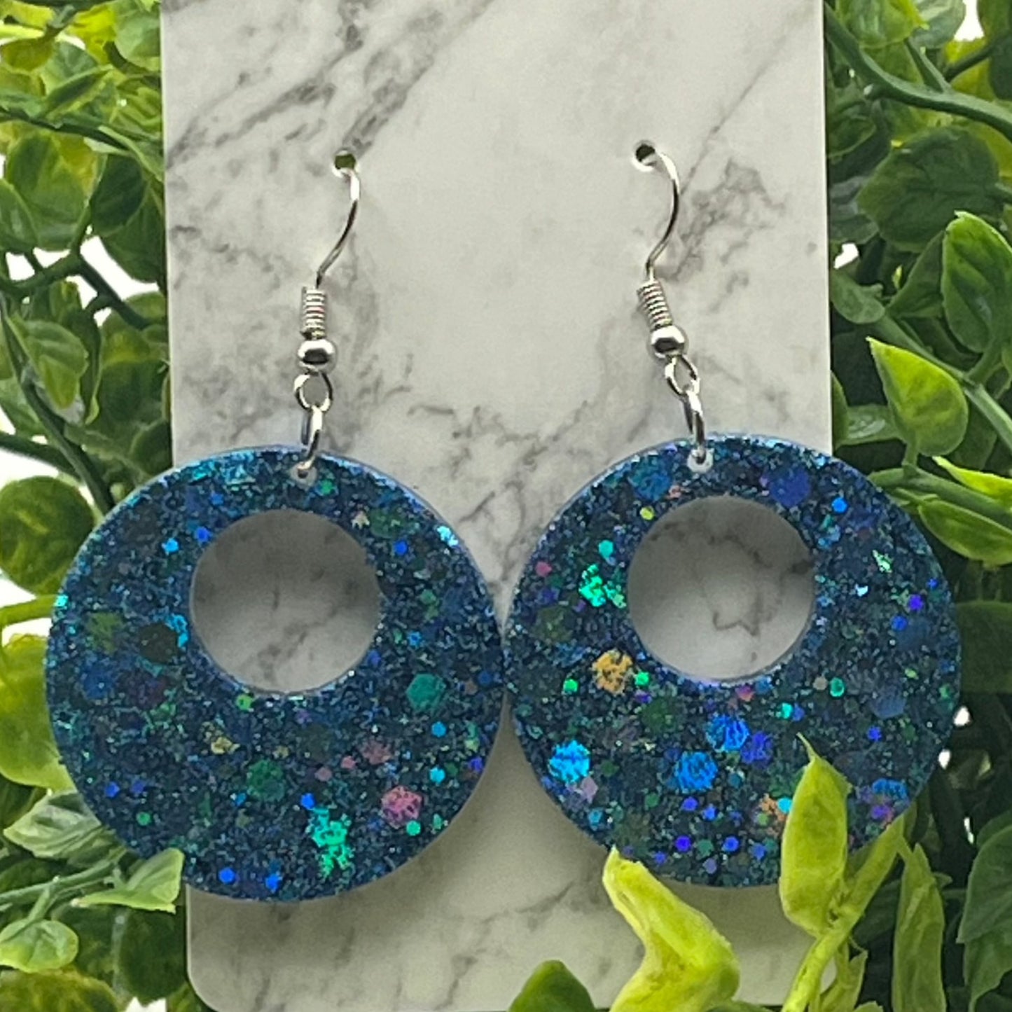 Medium Hoops Blue w/ Chunky Glitter