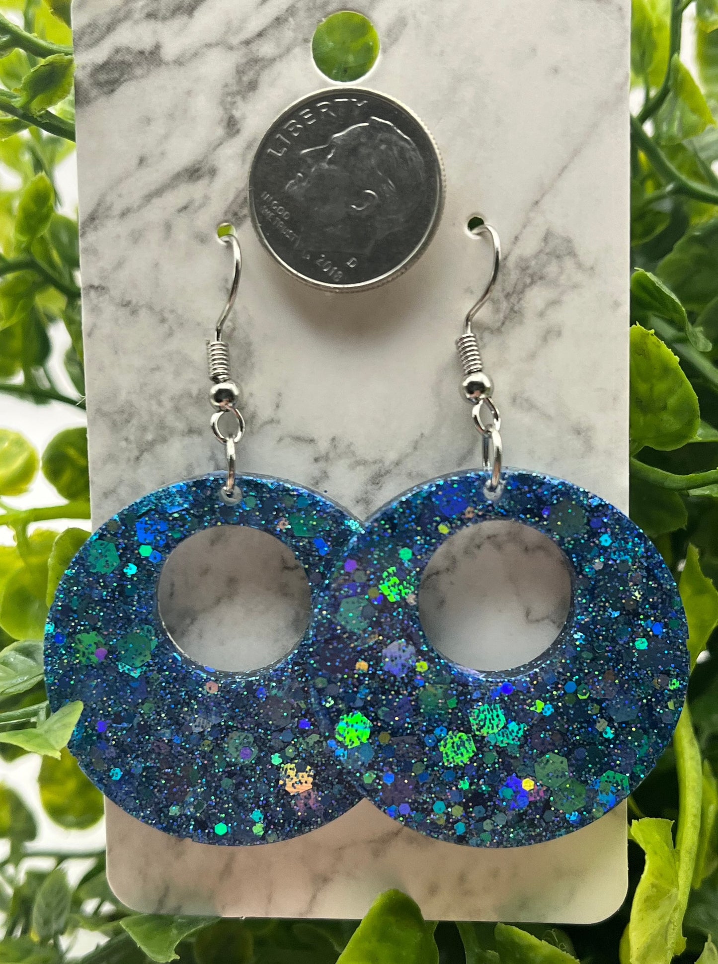 Medium Hoops Blue w/ Chunky Glitter