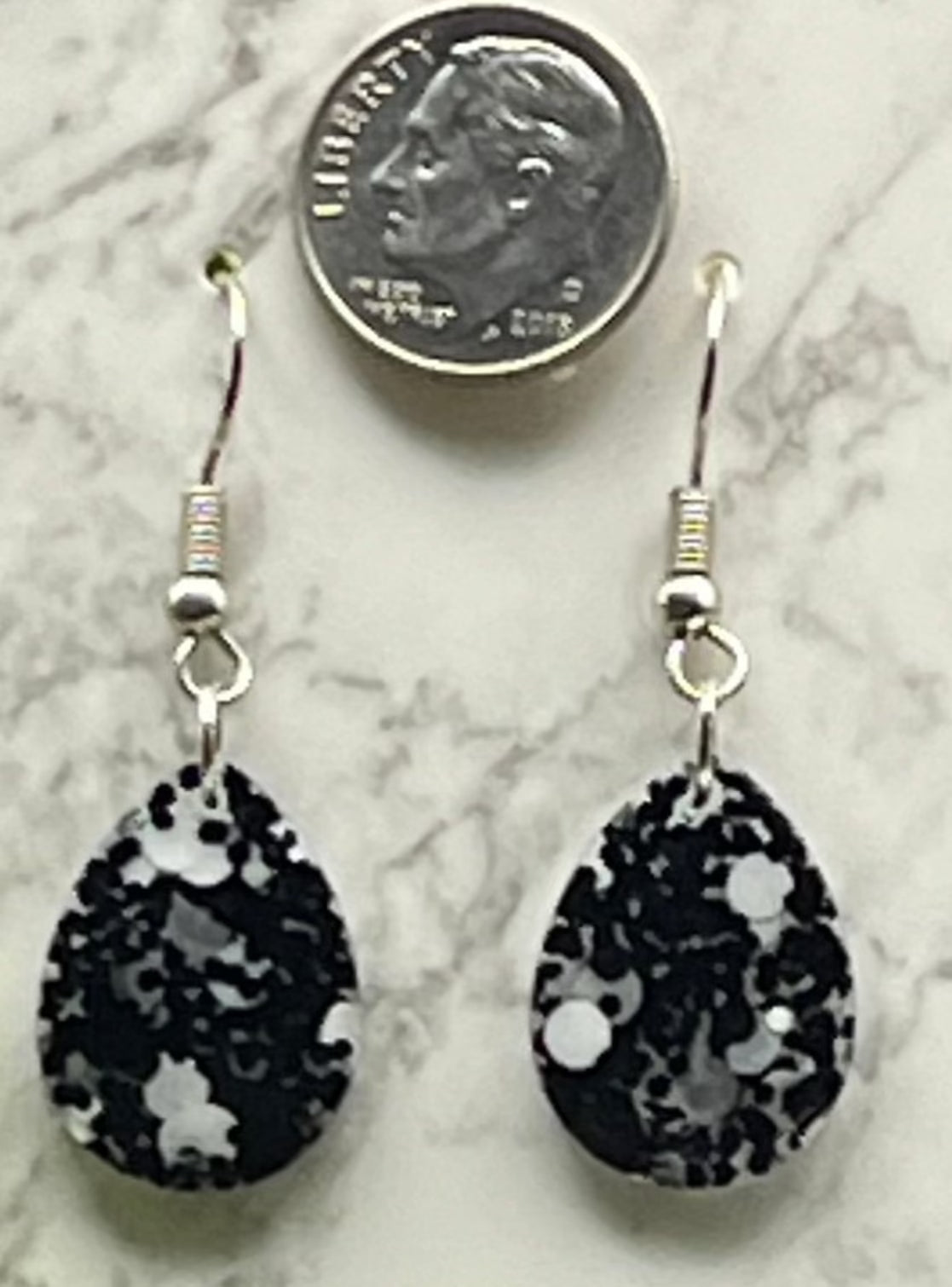 Small Teardrop Earrings Black w/ White
