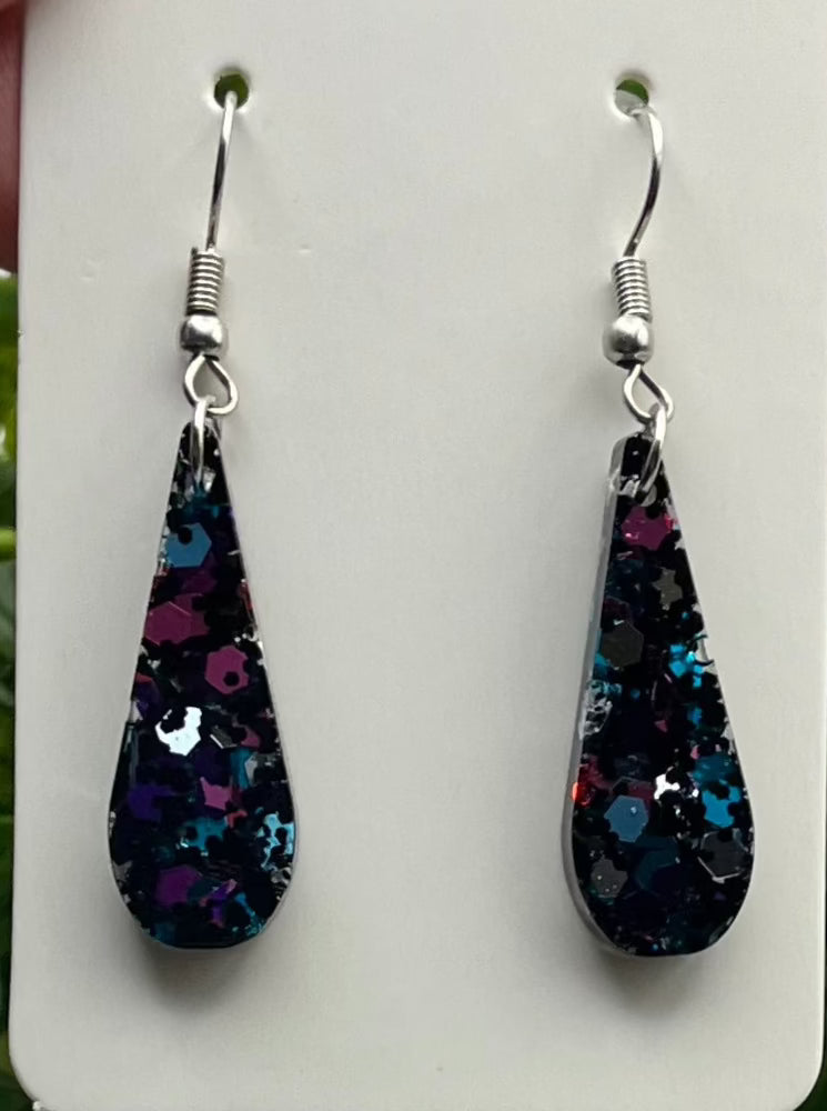Small Teardrops Black w/ Pink, Purple, Teal, and Silver