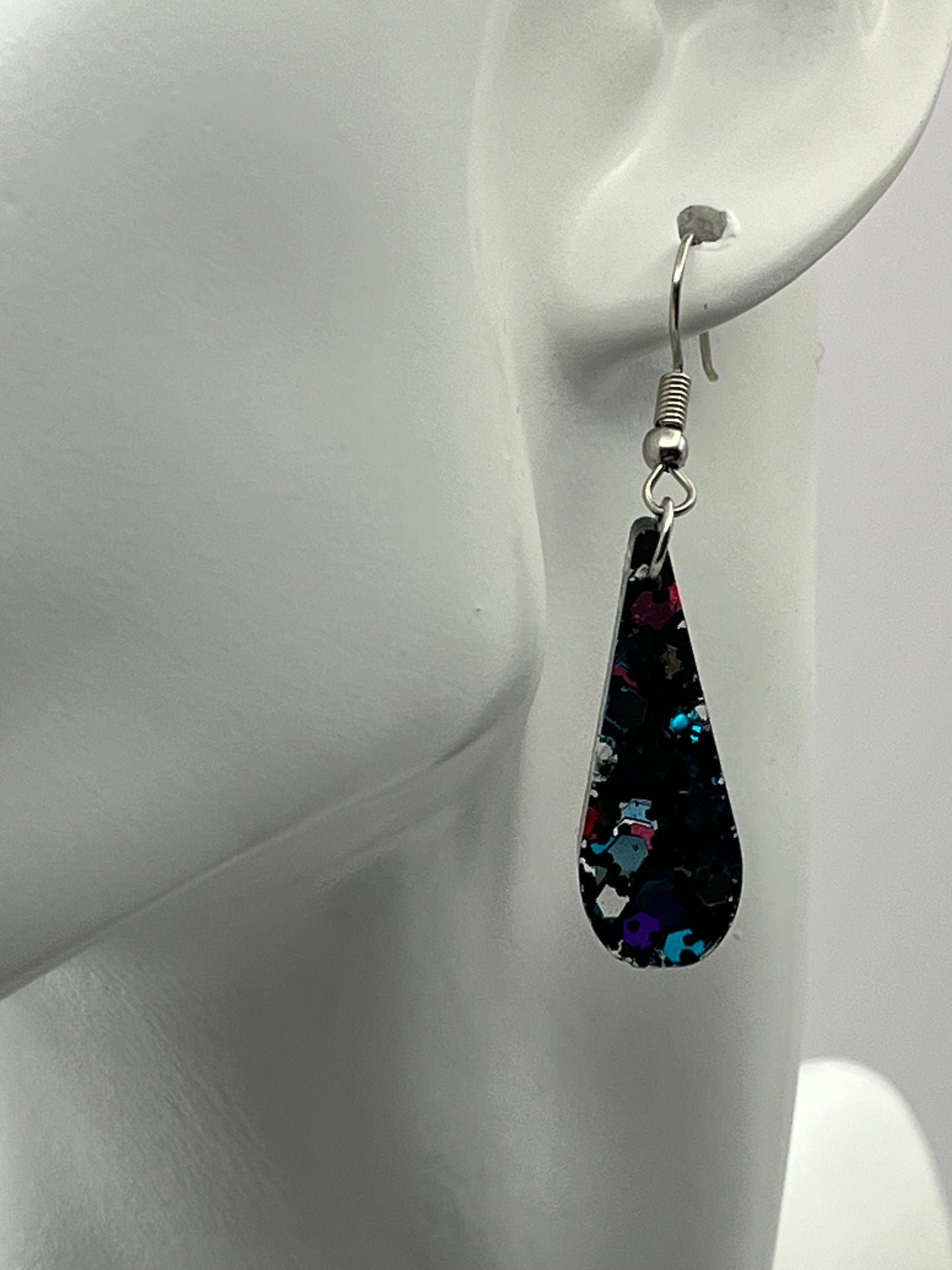 Small Teardrops Black w/ Pink, Purple, Teal, and Silver