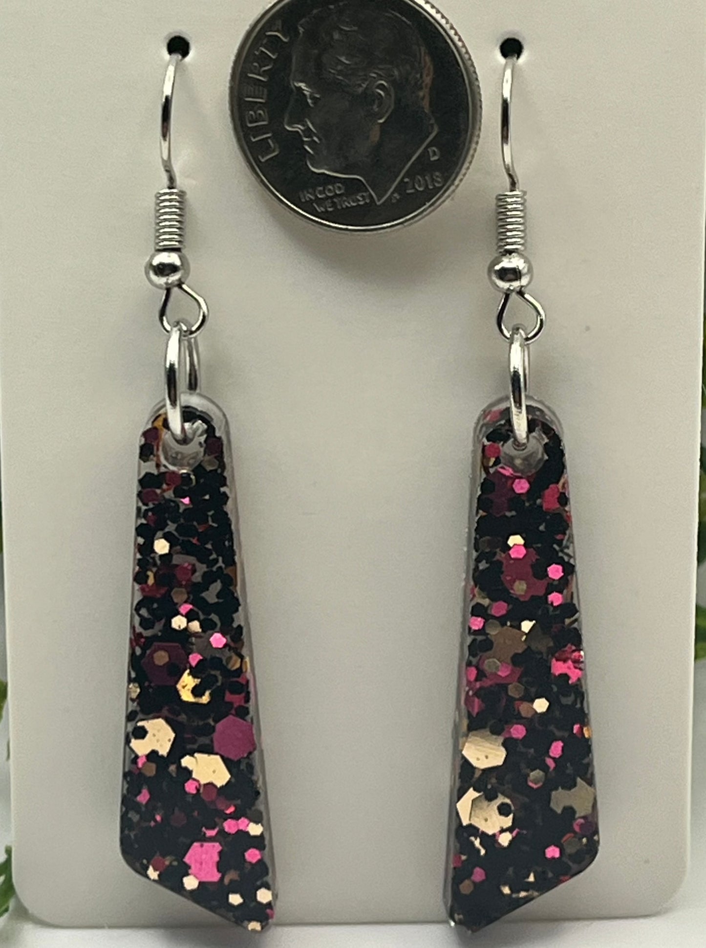 Medium Dangles Black with Pink and Gold Glitter