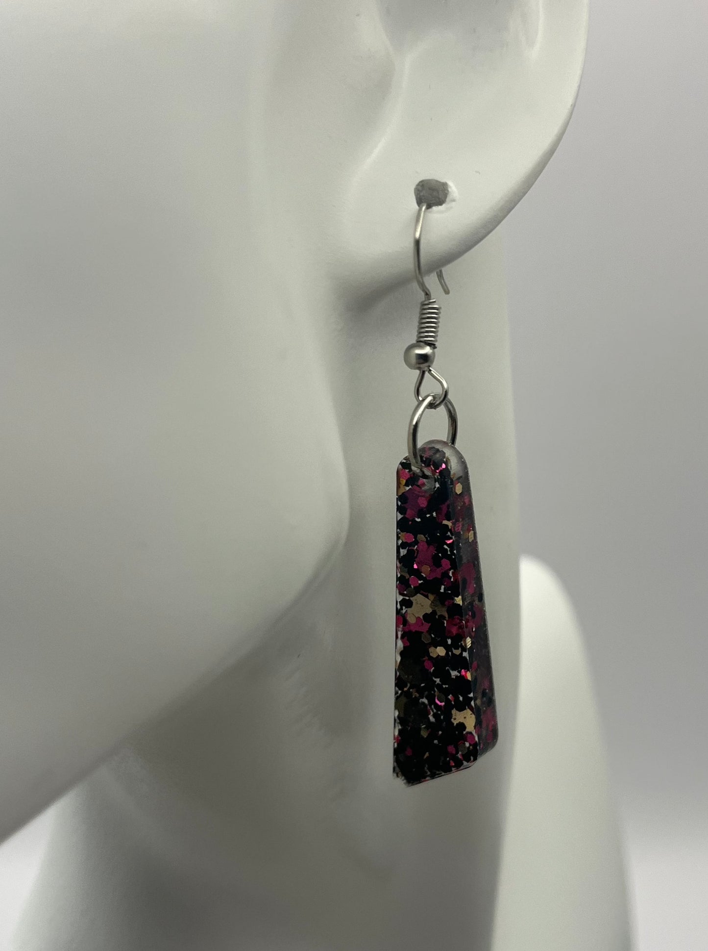 Medium Dangles Black with Pink and Gold Glitter
