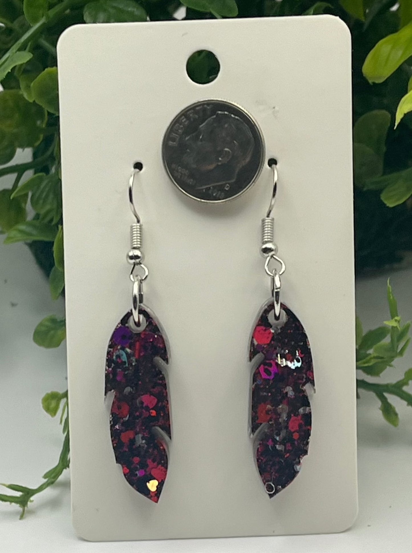 Medium Feathers Black with Pink and Silver Hearts.