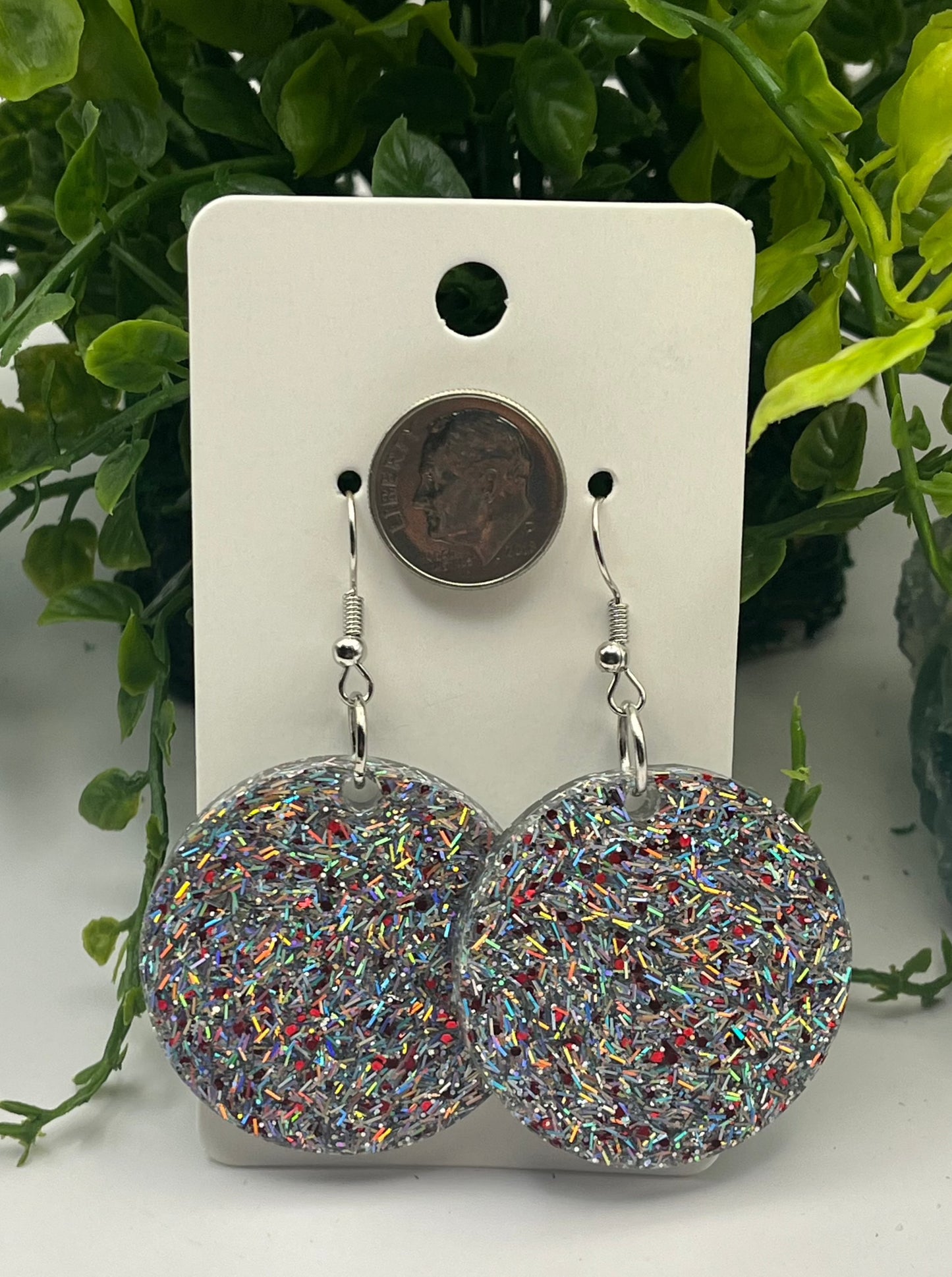 Large Circle Earrings Silver w/ Red