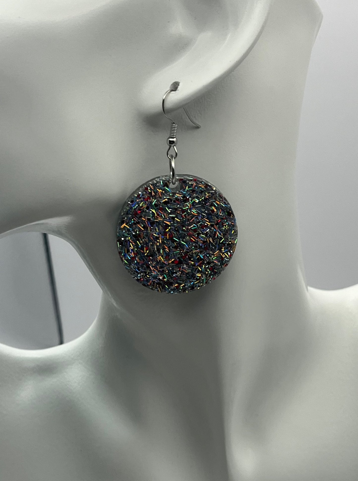 Large Circle Earrings Silver w/ Red