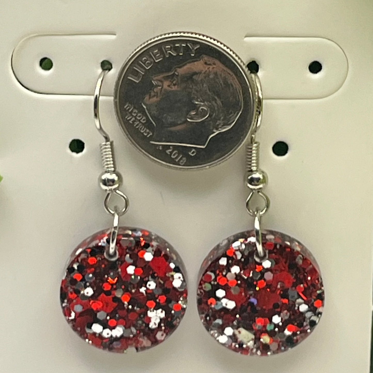 Small Circles Red with Silver Glitter