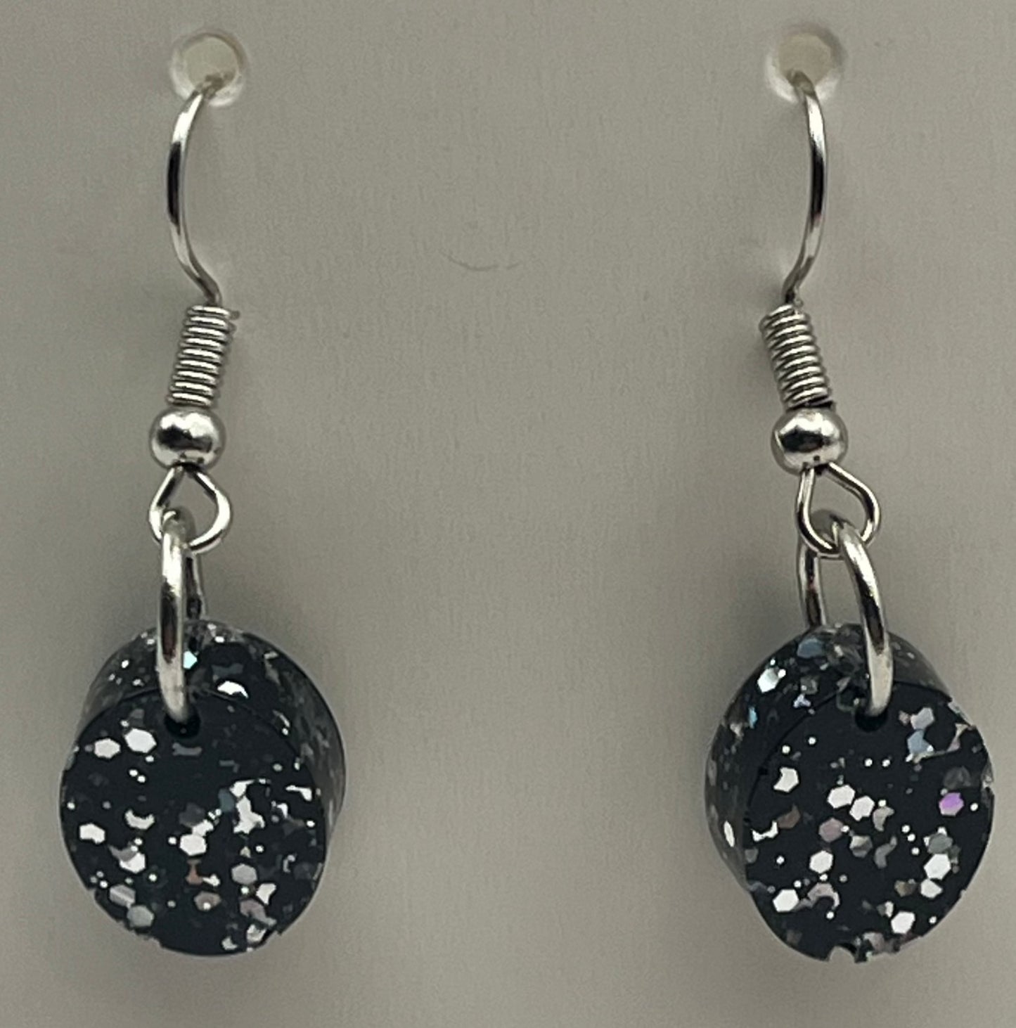 Small Ovals Black with Silver Glitter
