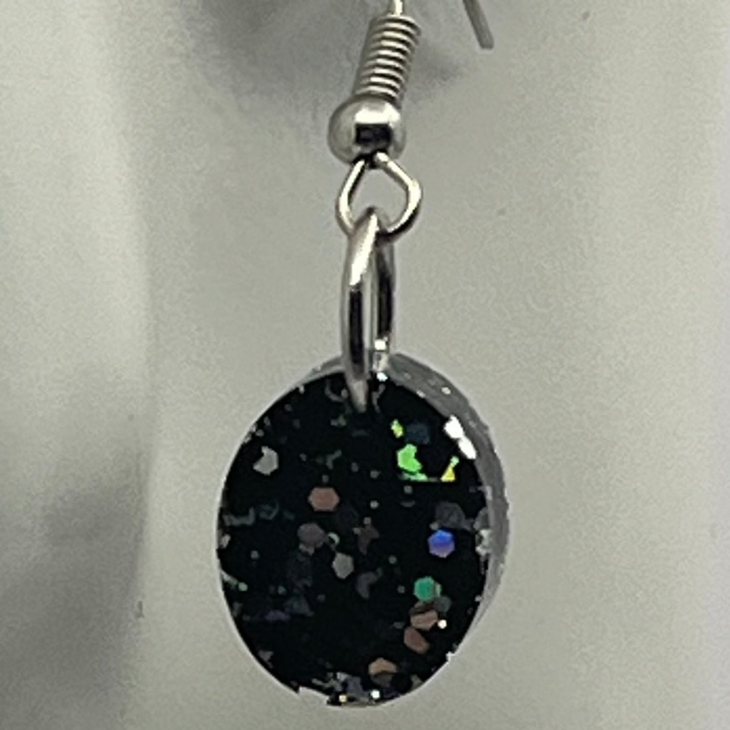 Small Ovals Black with Silver Glitter