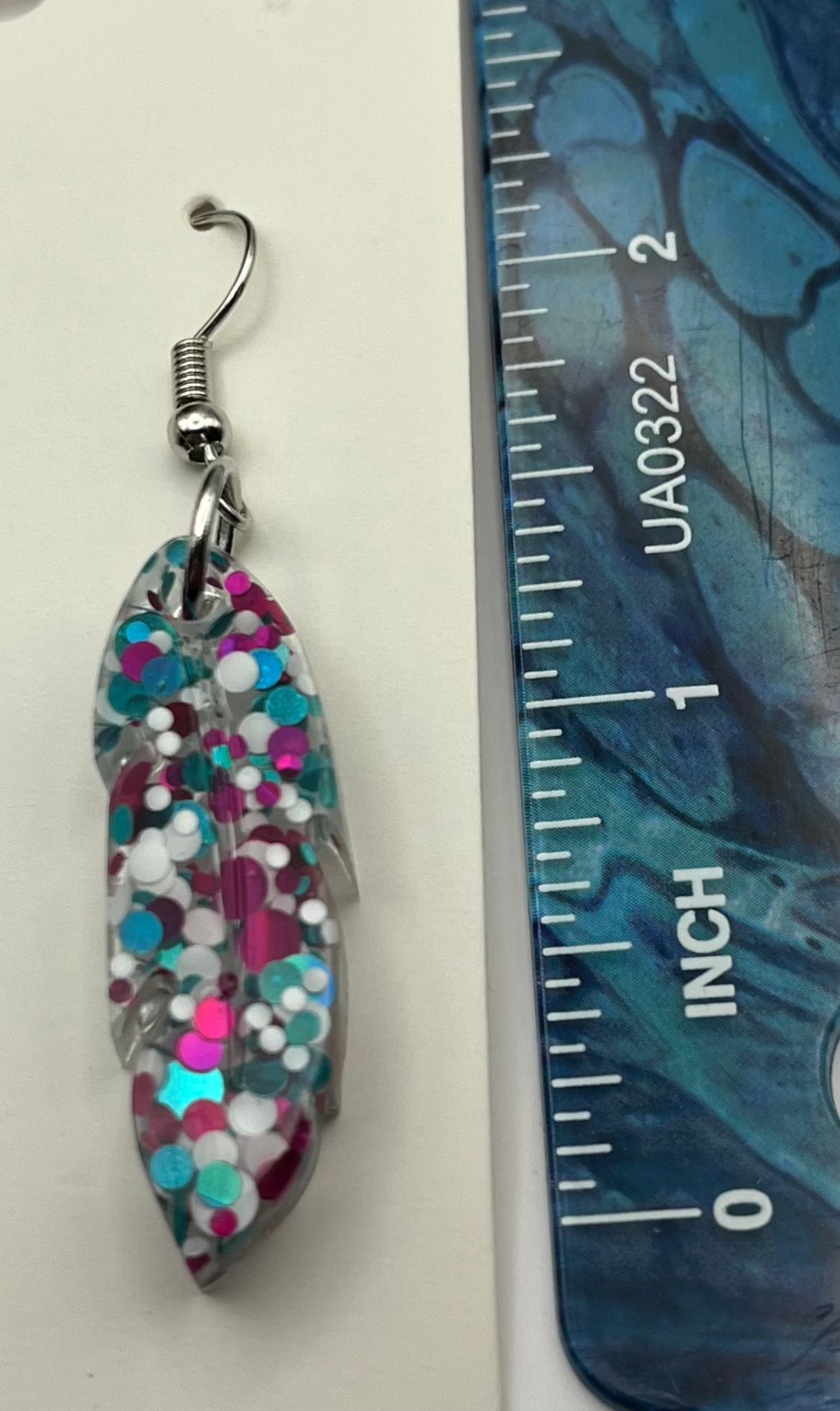 Medium Feather Earrings pink, teal, and white