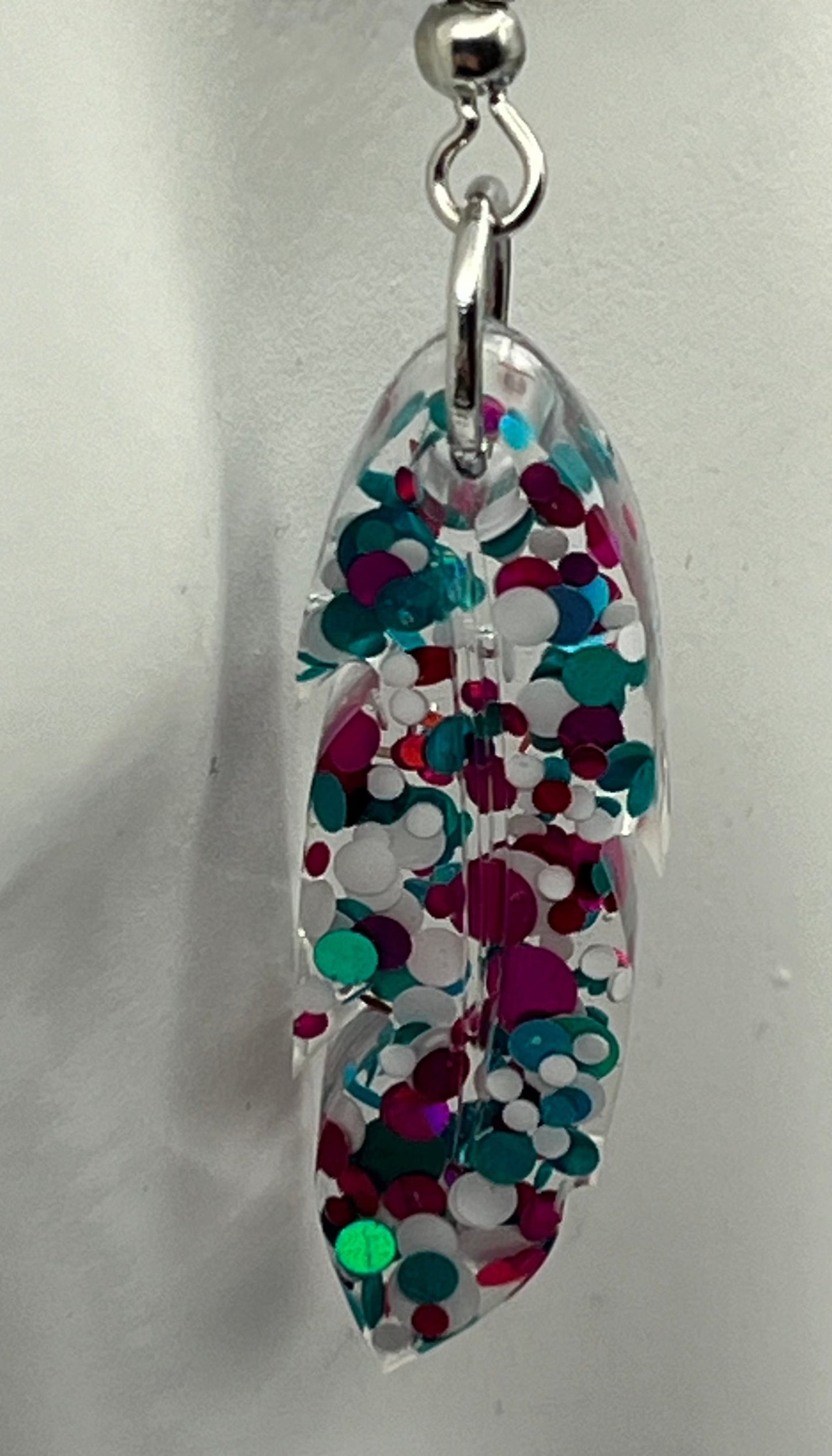 Medium Feather Earrings pink, teal, and white