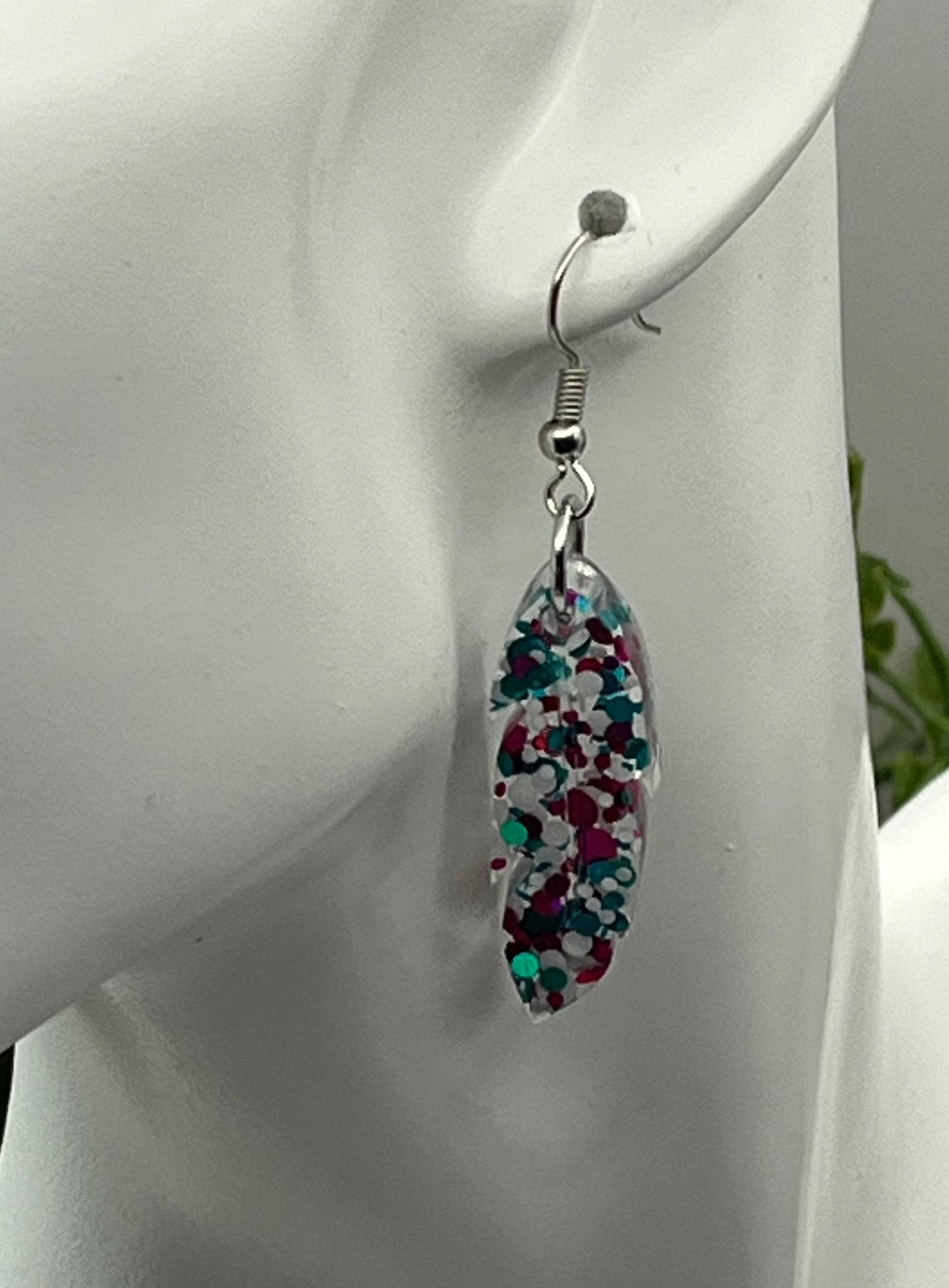 Medium Feather Earrings pink, teal, and white