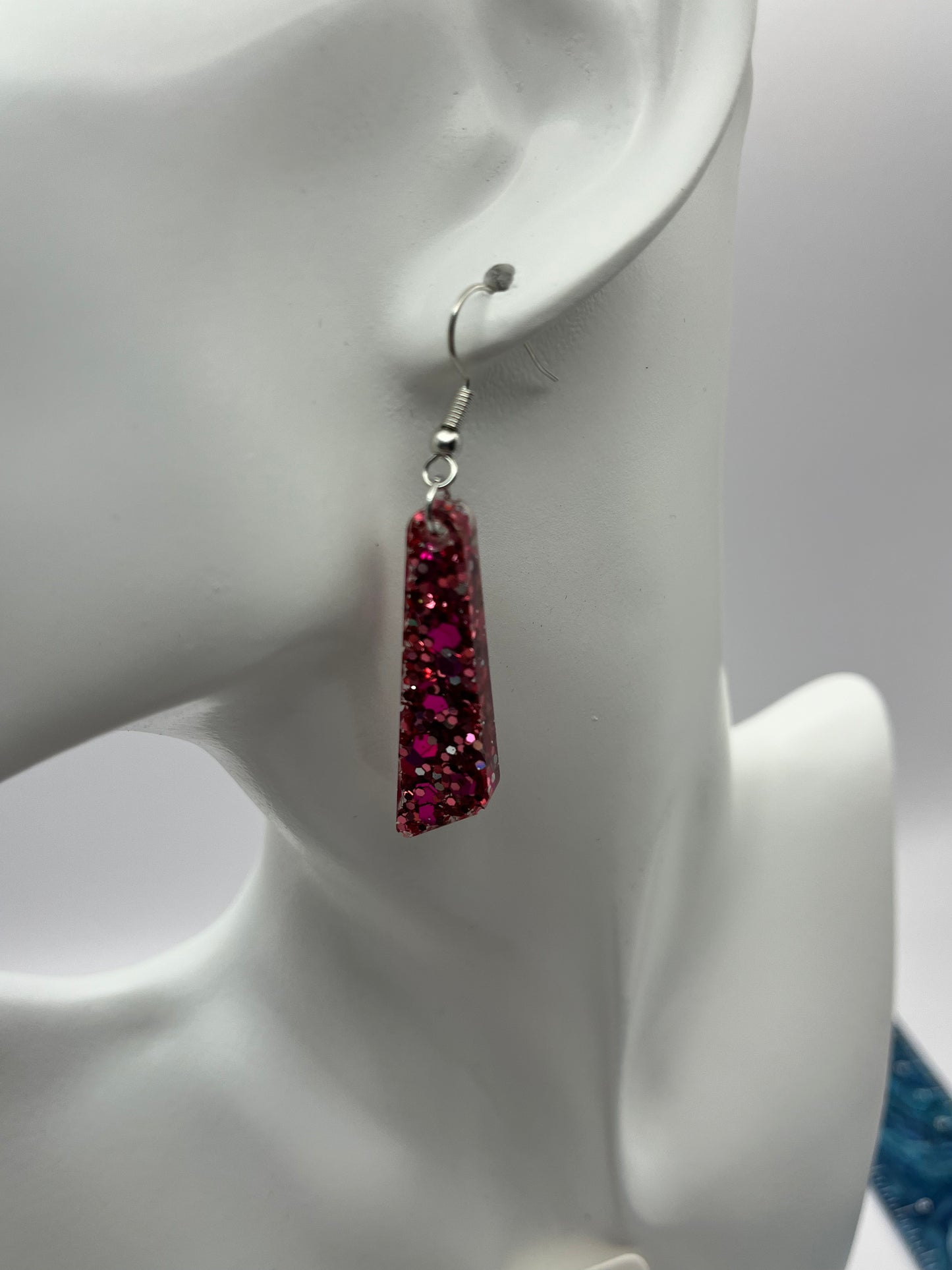 Medium Dangles Pink with iridescent glitter