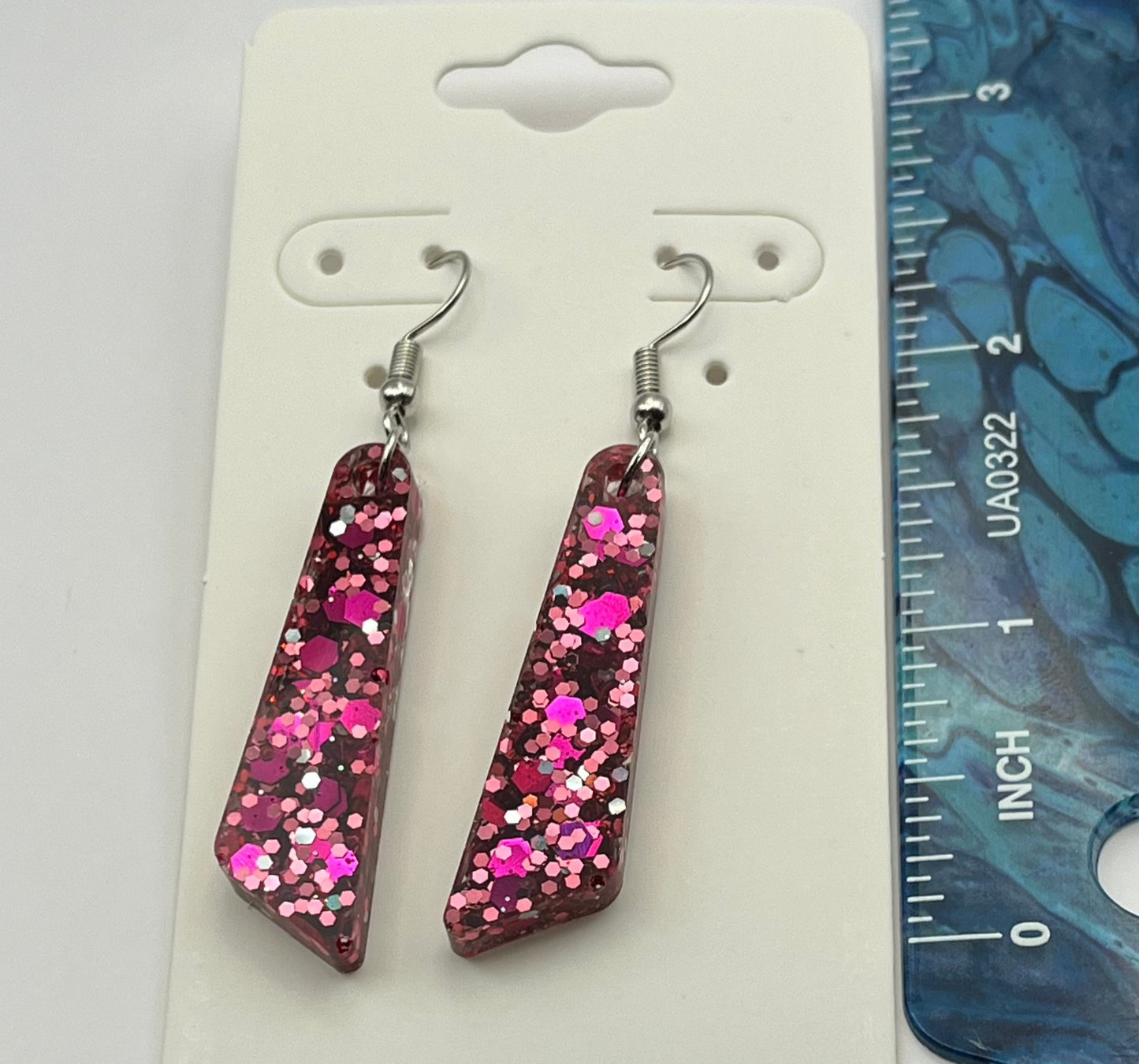 Medium Dangles Pink with iridescent glitter