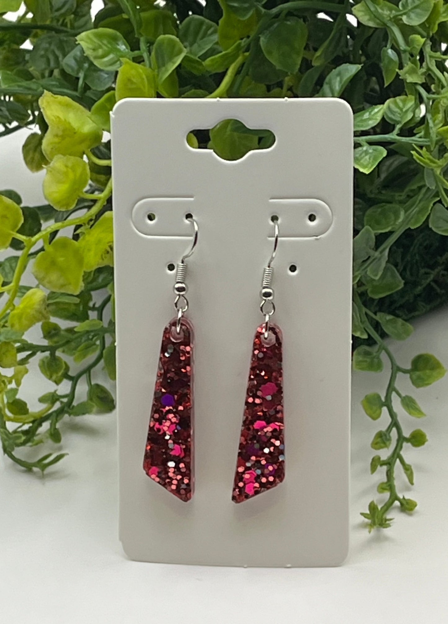 Medium Dangles Pink with iridescent glitter