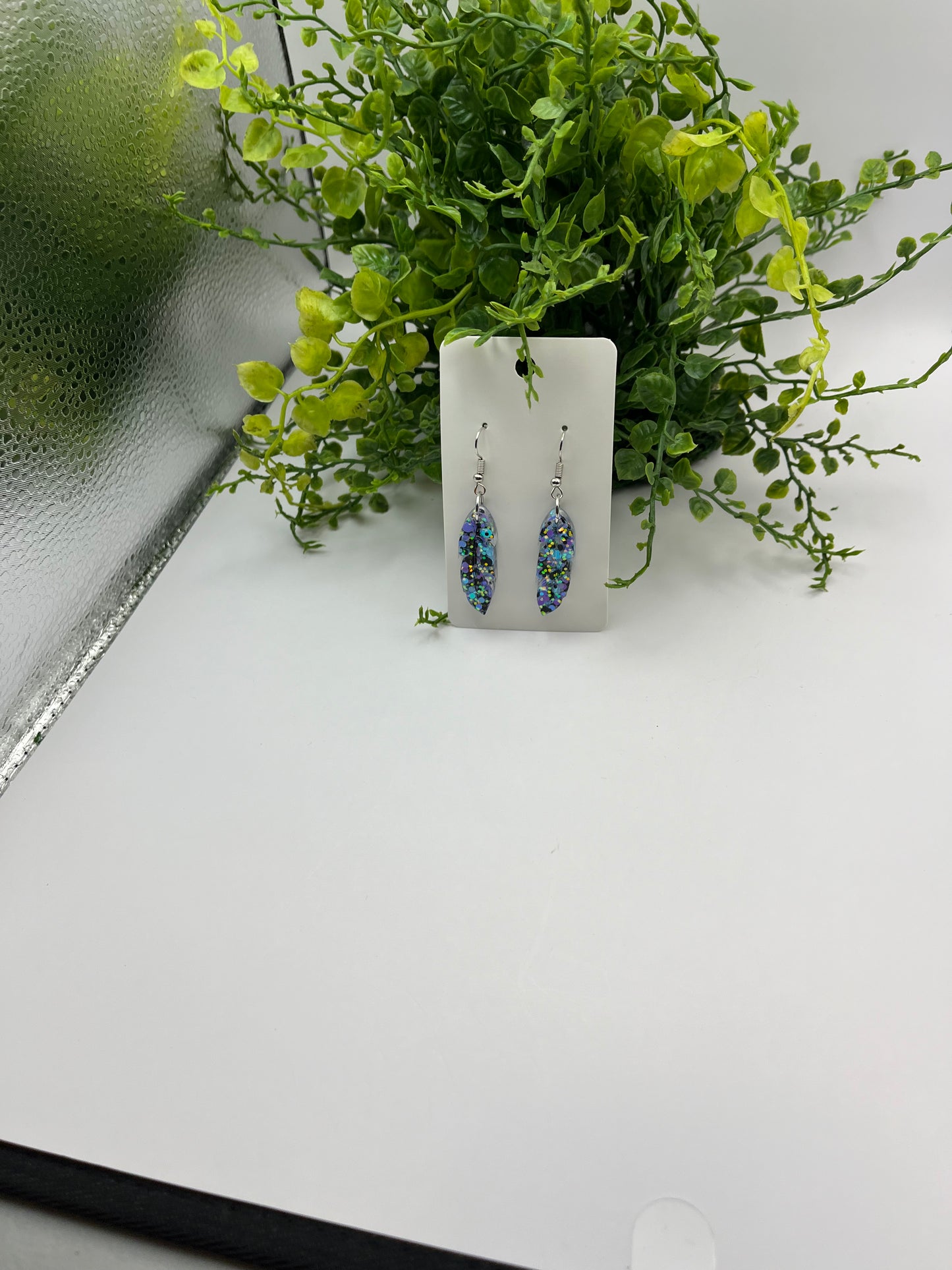 Medium Feather Earrings Purple, Blue, and Black