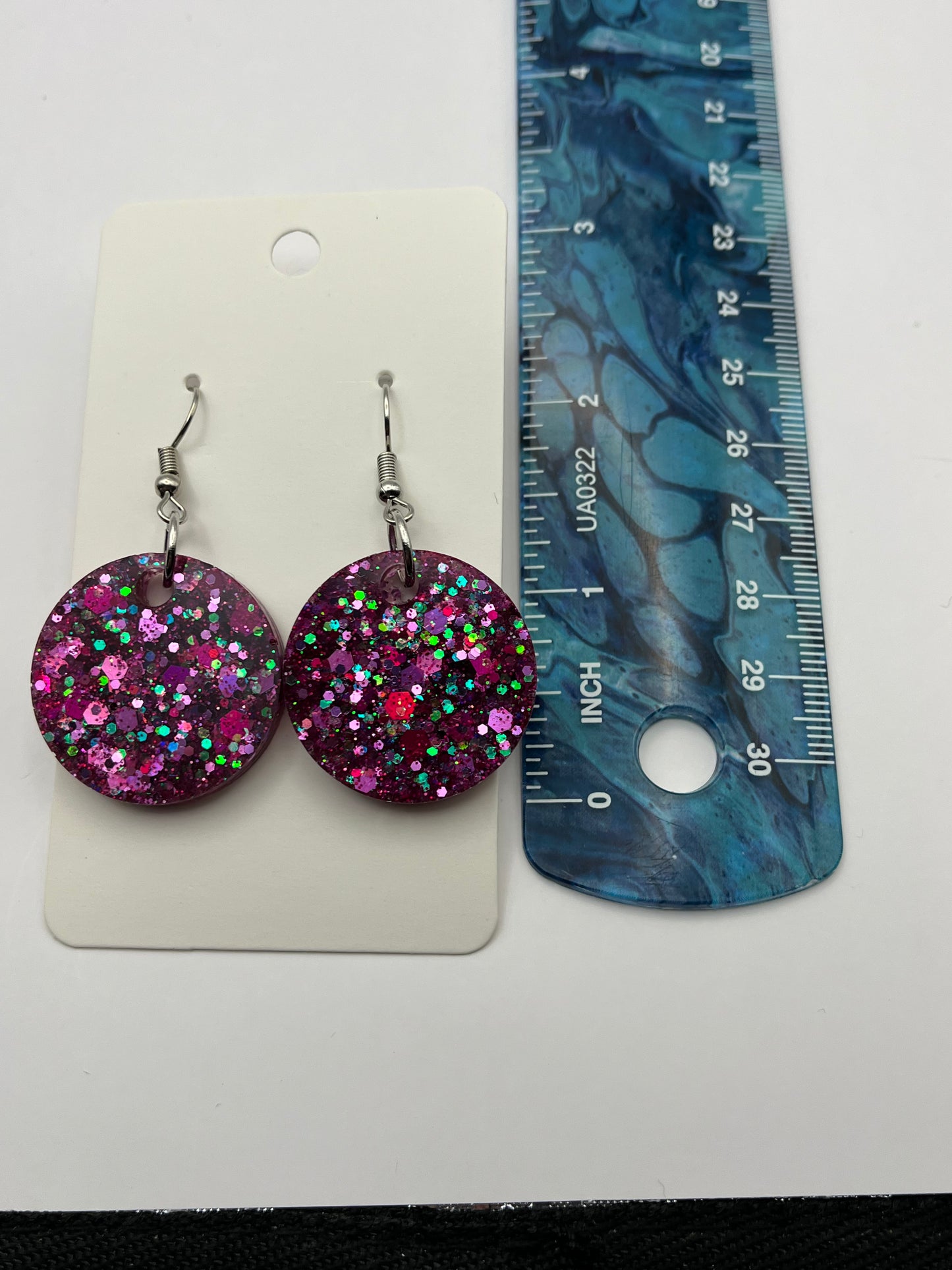 Medium Circle Earrings Pink w/ Iridescent Sparkles