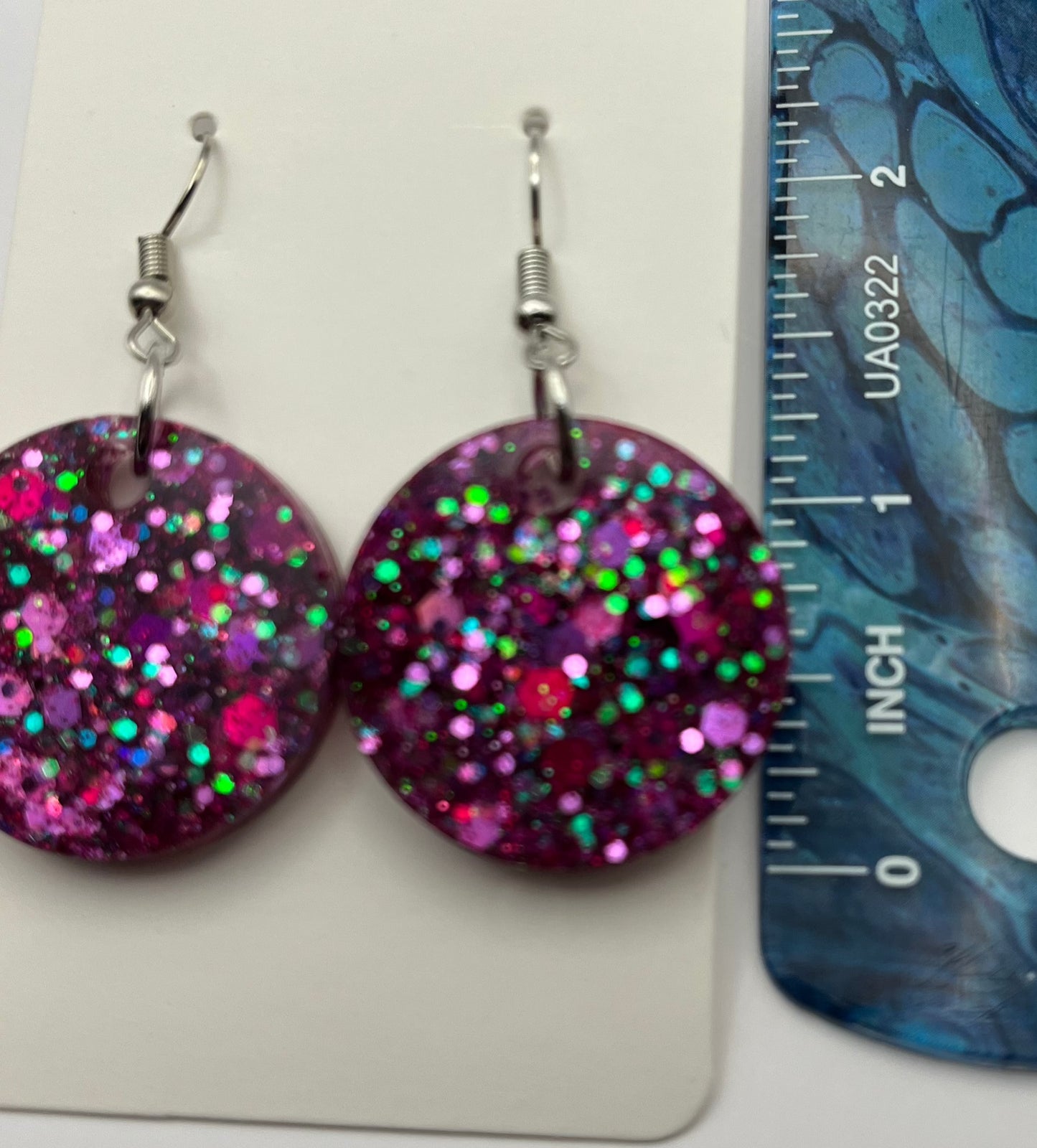 Medium Circle Earrings Pink w/ Iridescent Sparkles