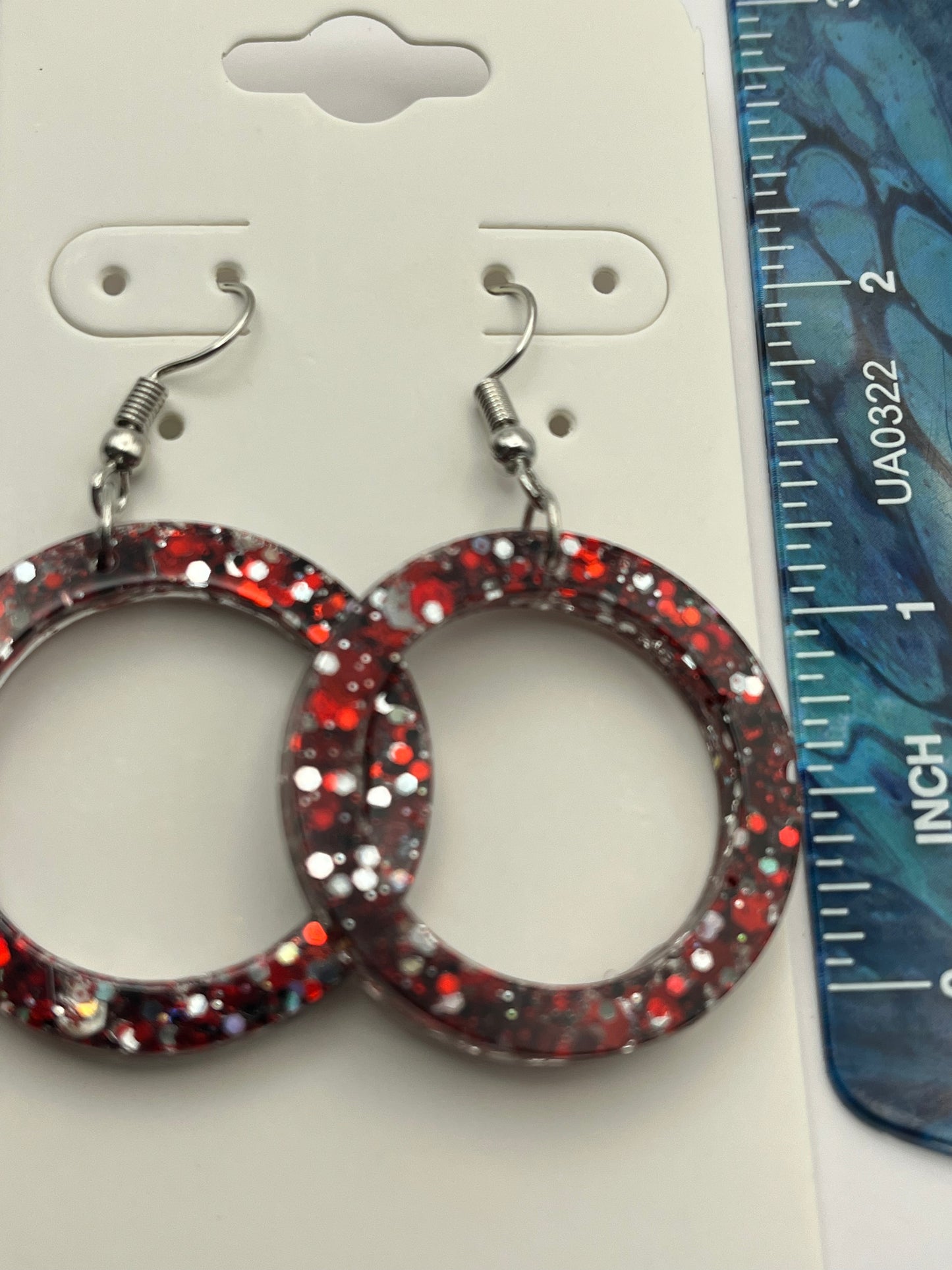 Medium Hoops Red with Silver