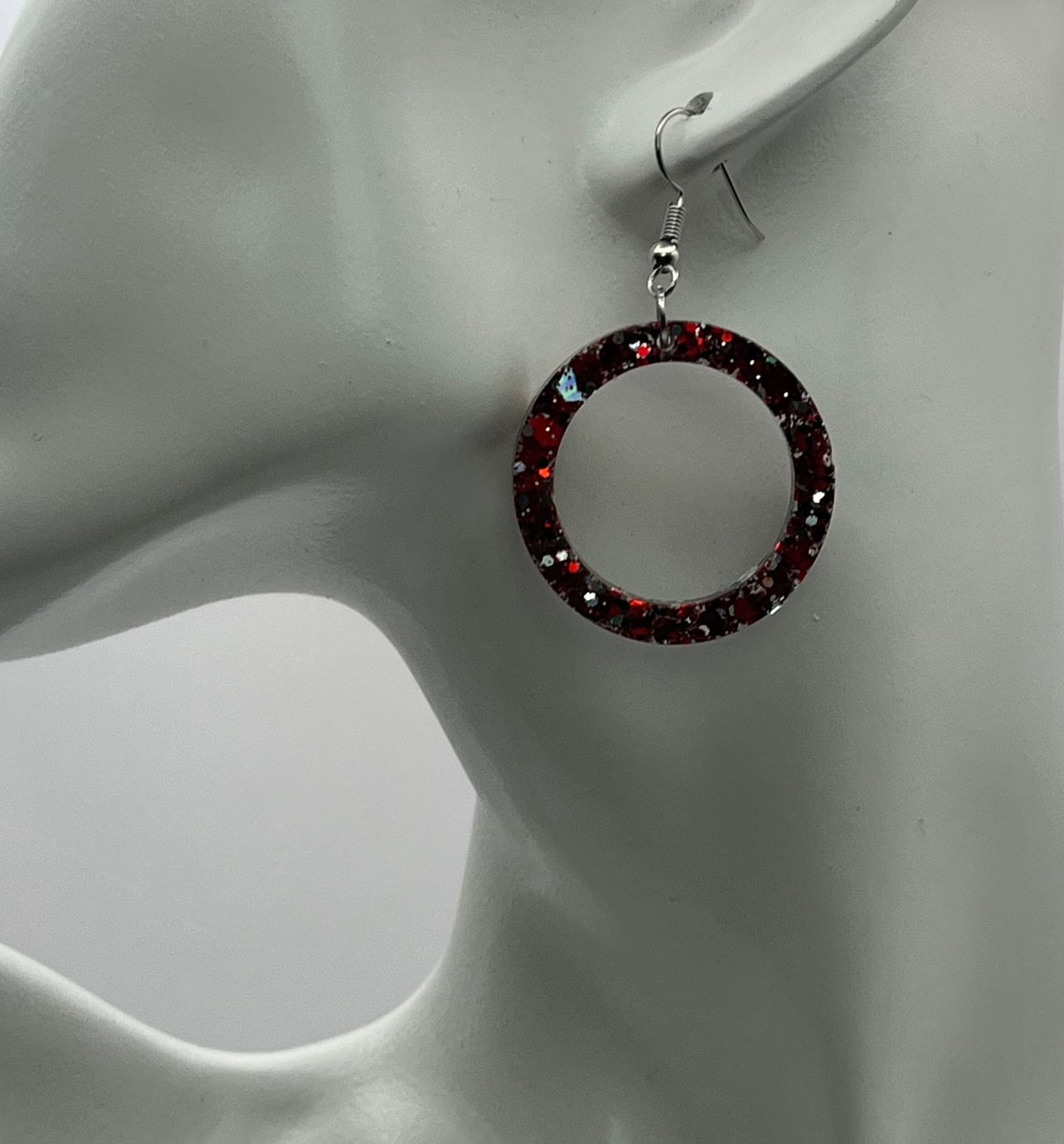 Medium Hoops Red with Silver