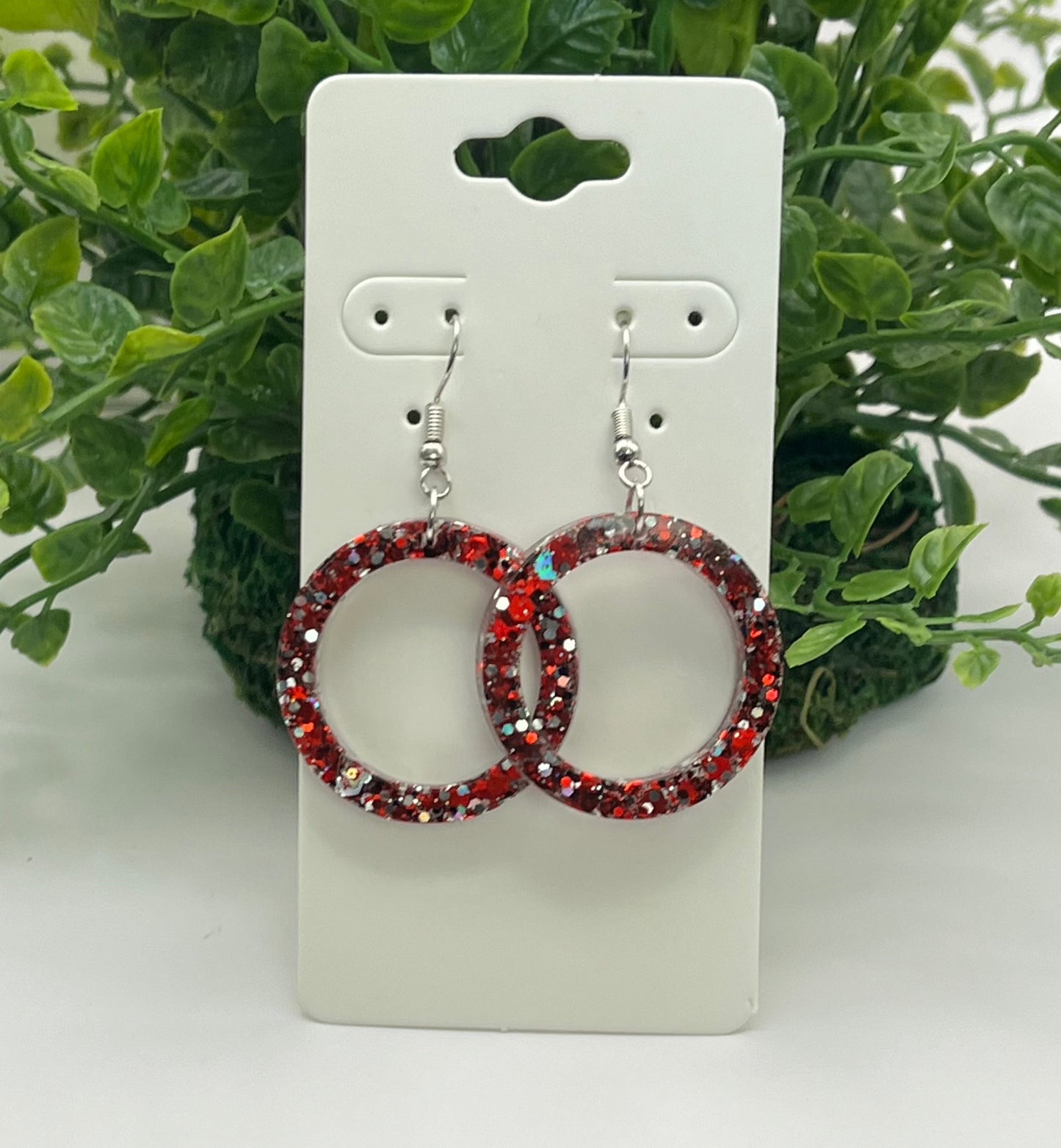 Medium Hoops Red with Silver