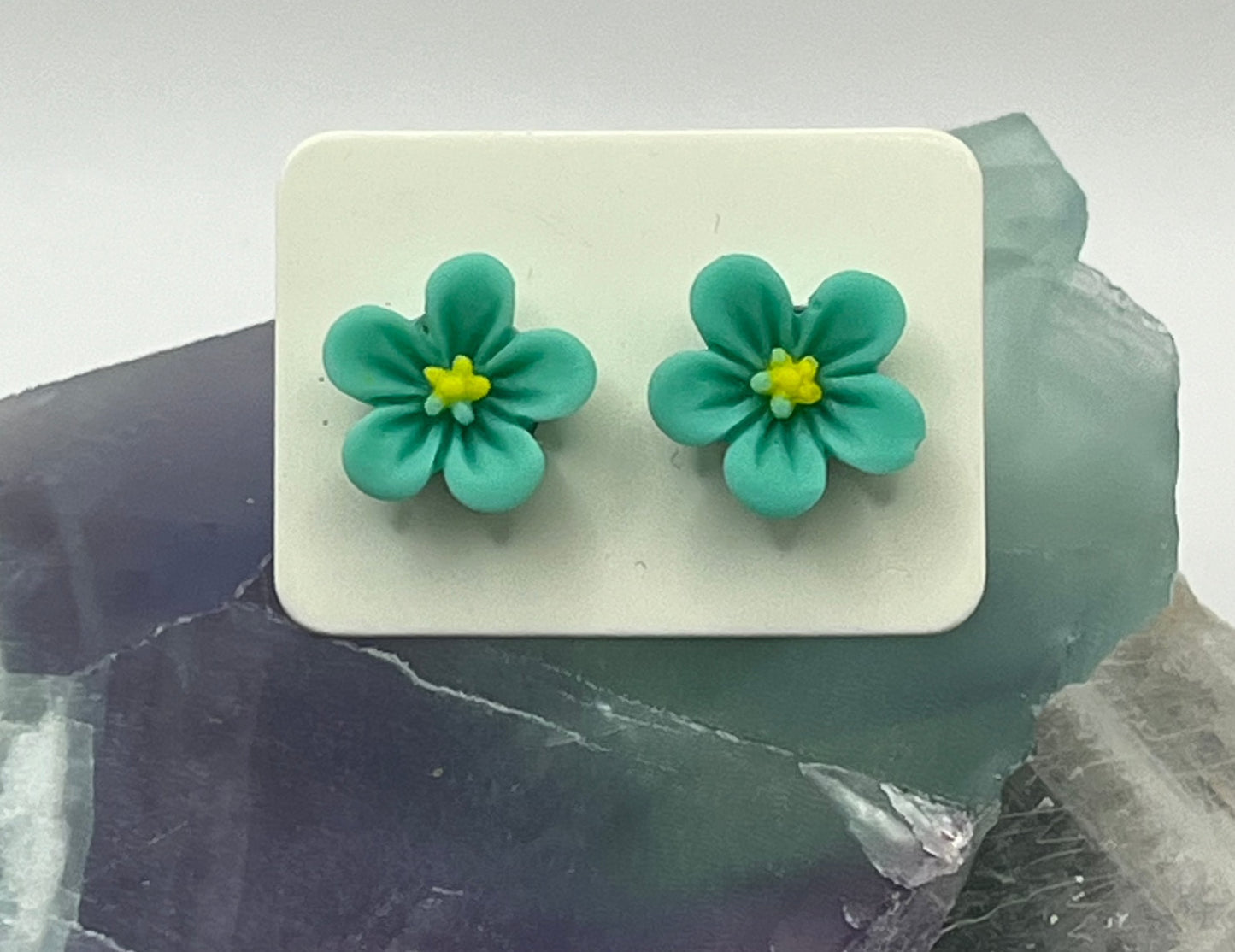 Single Pair Teal Flower Studs