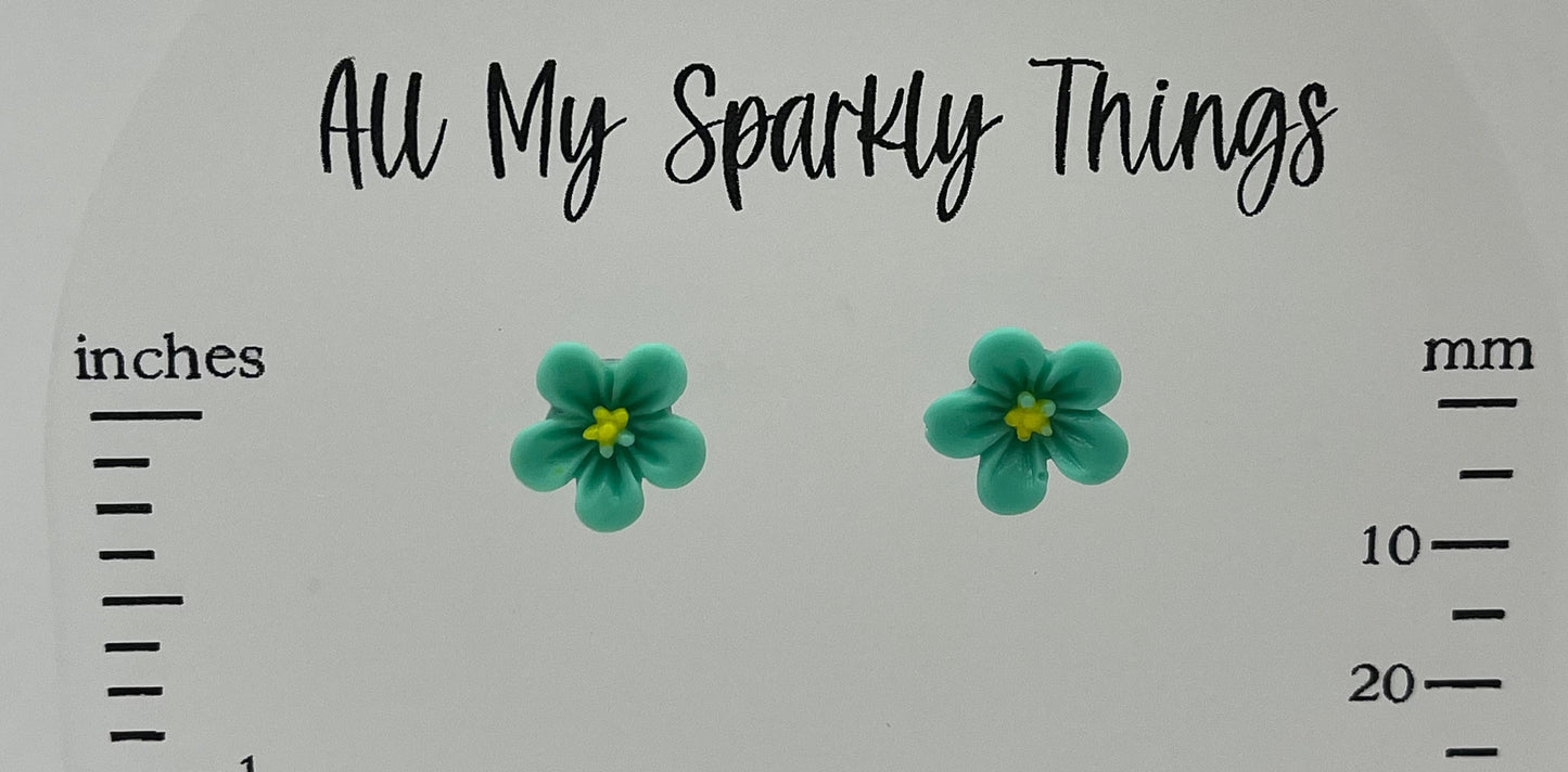 Single Pair Teal Flower Studs