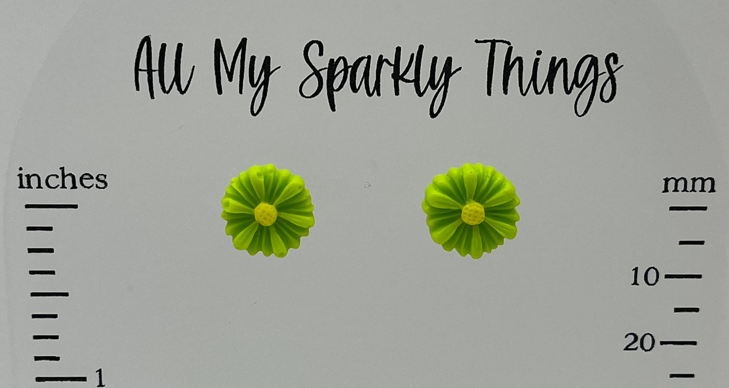 Single Pair Lime Green Flower Studs
