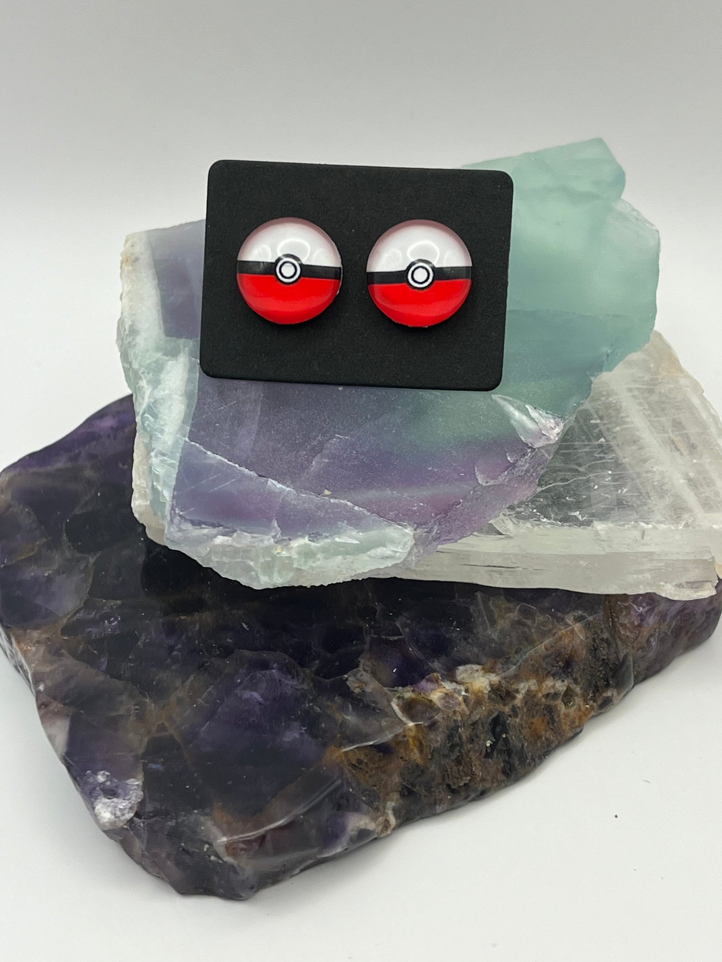 Single Pair Red and White Ball Studs