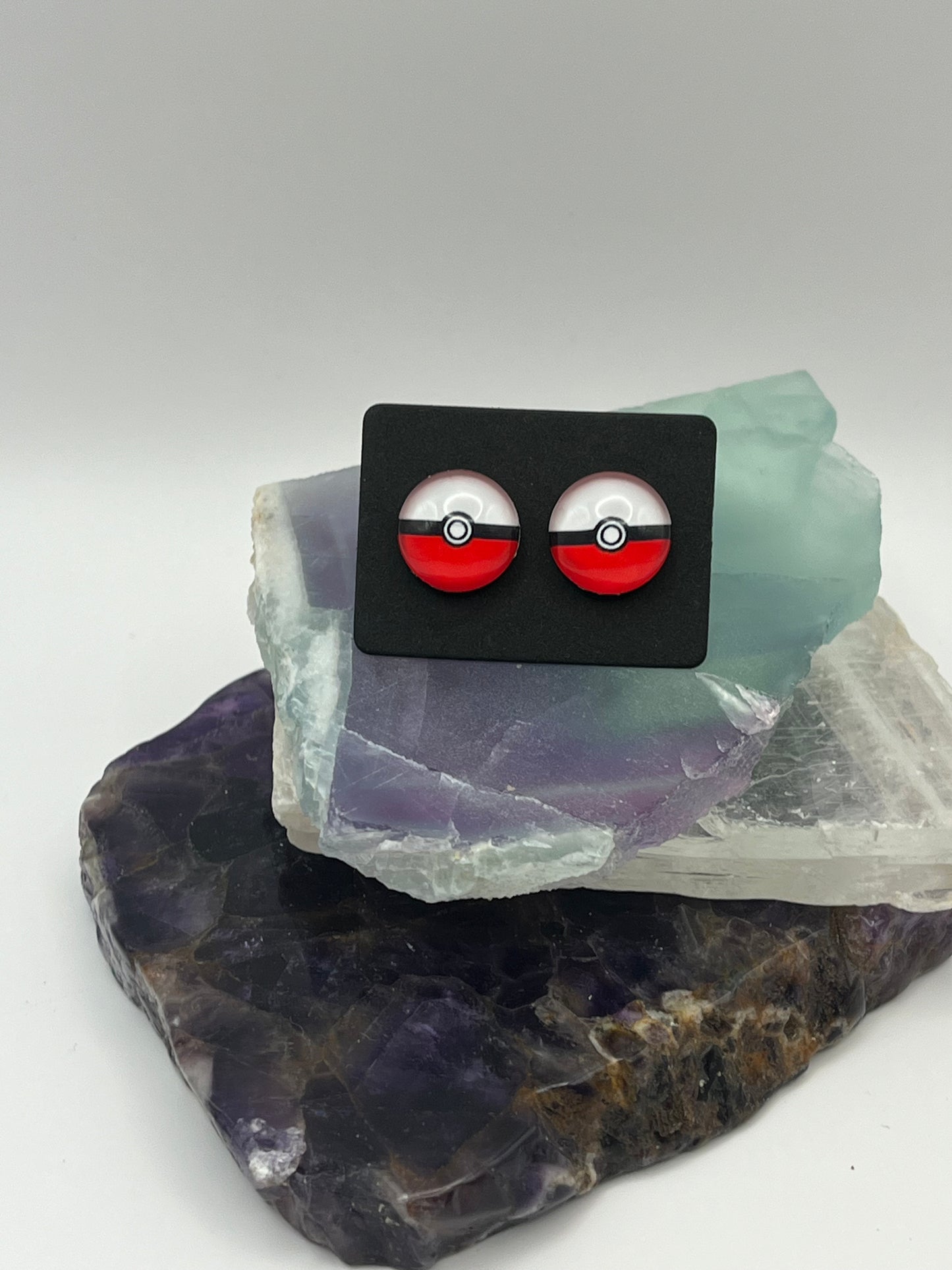 Single Pair Red and White Ball Studs
