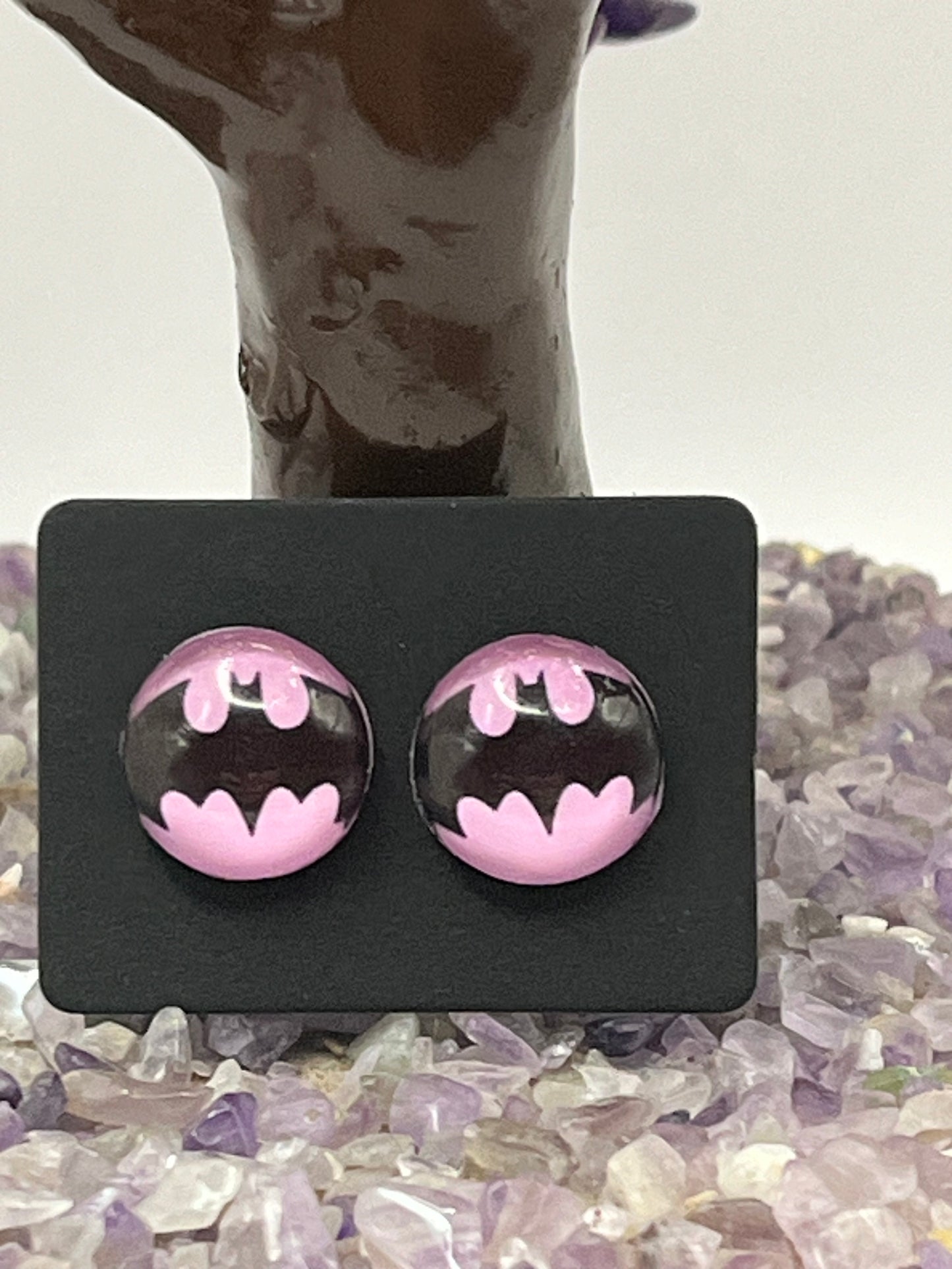 Single Pair Pink Bat Studs