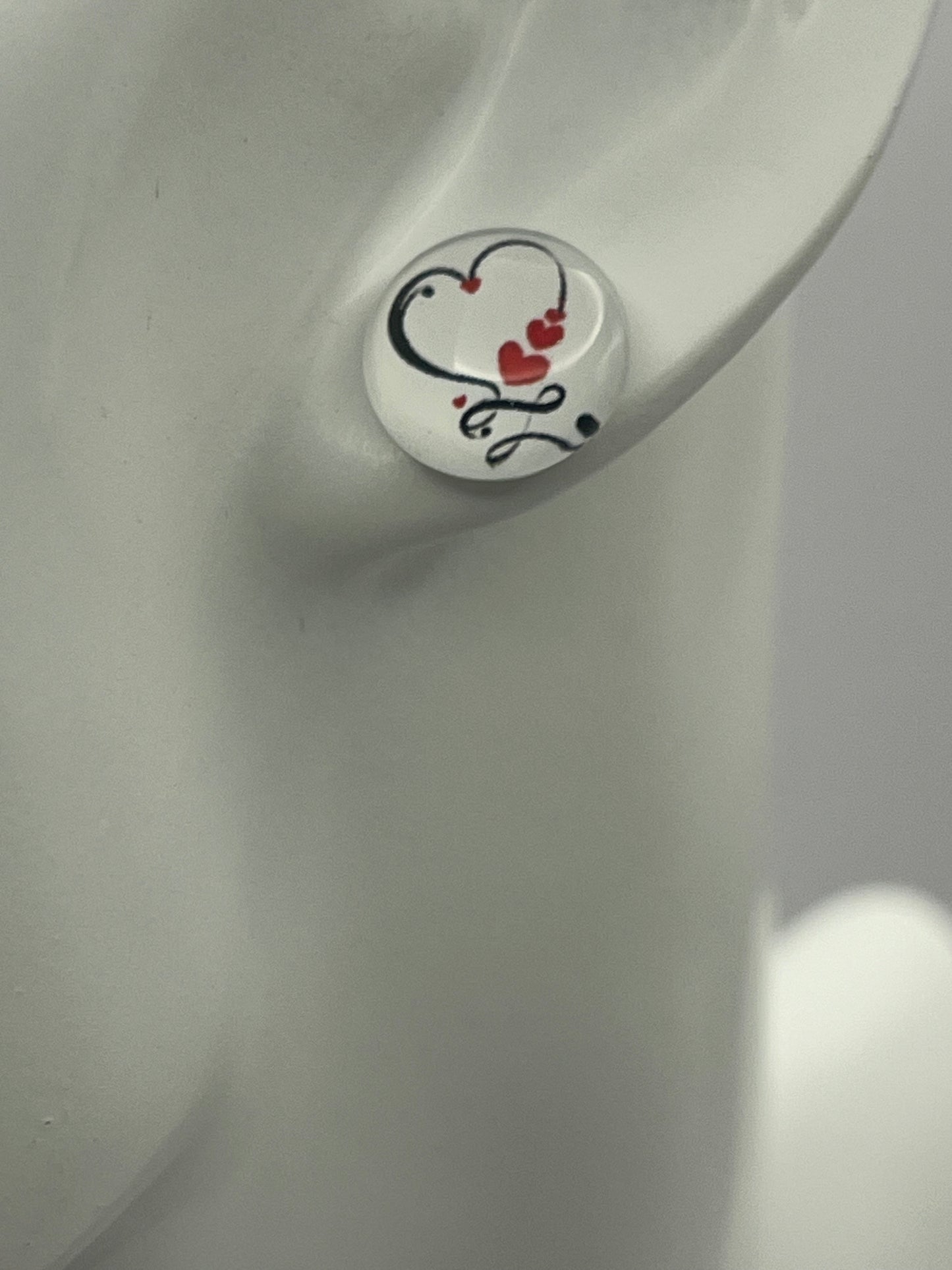 Single Pair Black Heart with Red Heart Studs