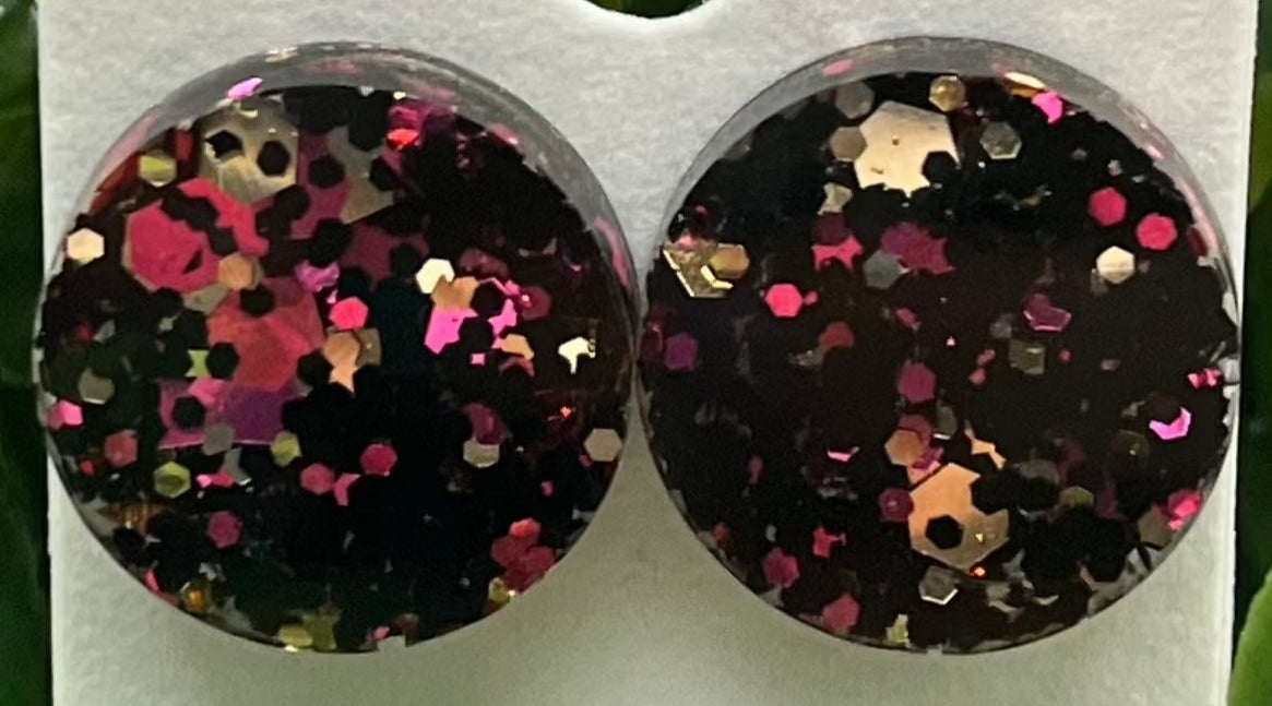 Large 18 mm Studs Black with Pink and Rose Gold