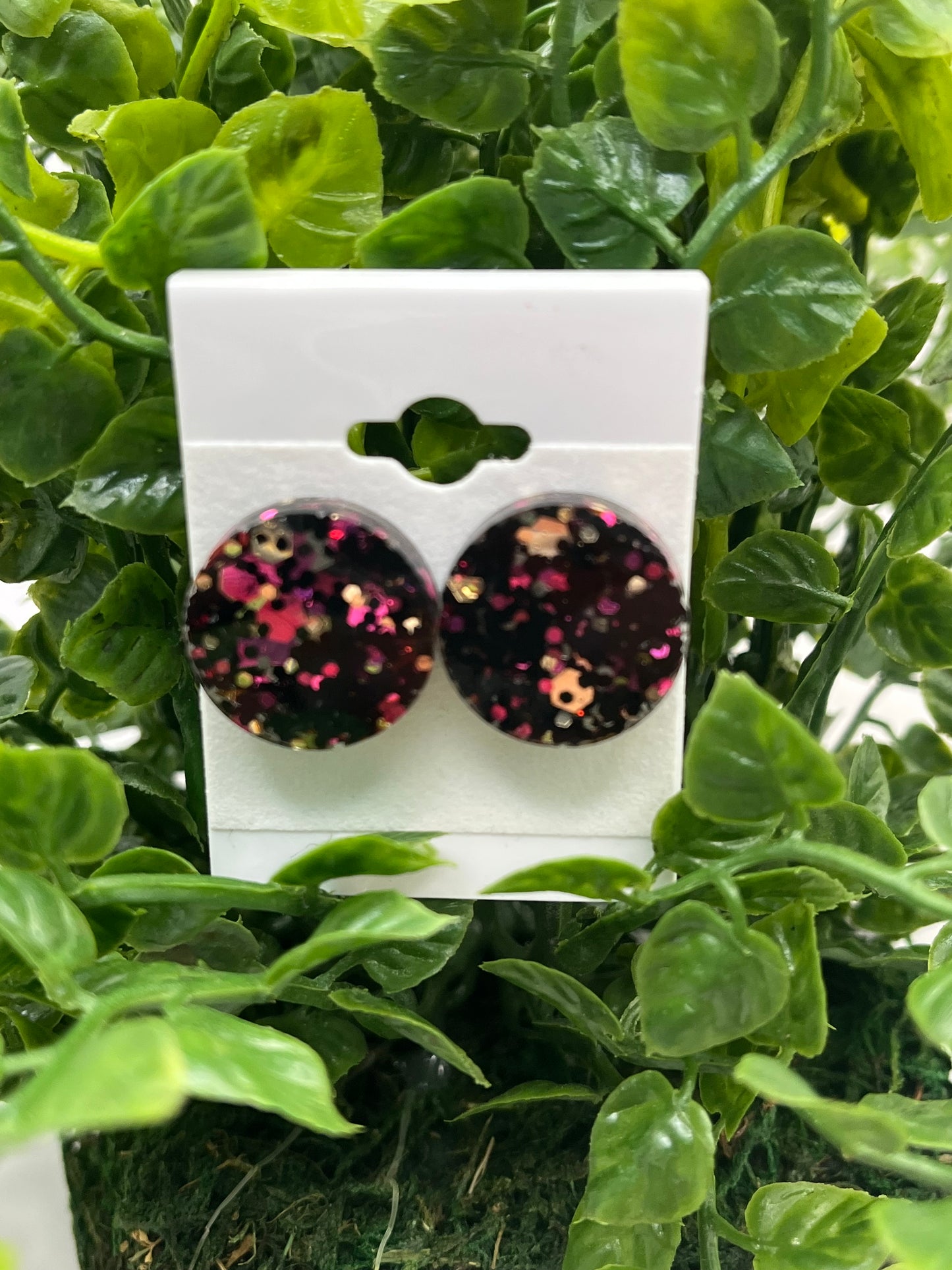 Large 18 mm Studs Black with Pink and Rose Gold