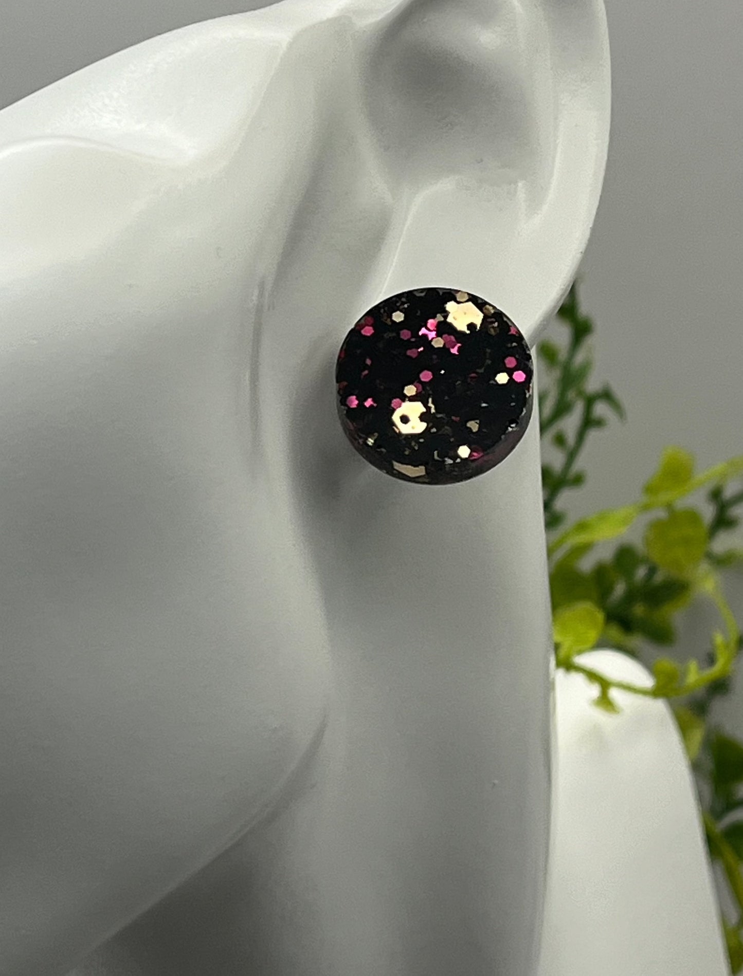 Large 18 mm Studs Black with Pink and Rose Gold