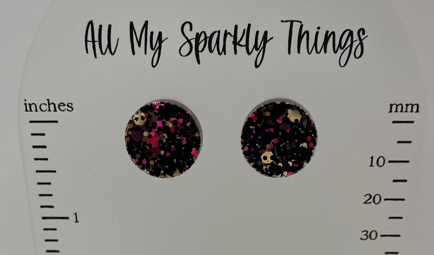 Large 18 mm Studs Black with Pink and Rose Gold