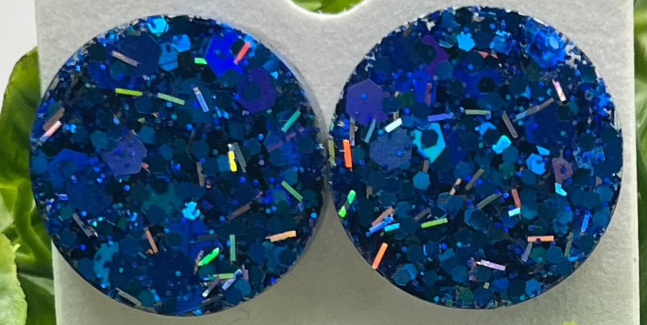 Large 18 mm Studs Blue with Silver Sparkles