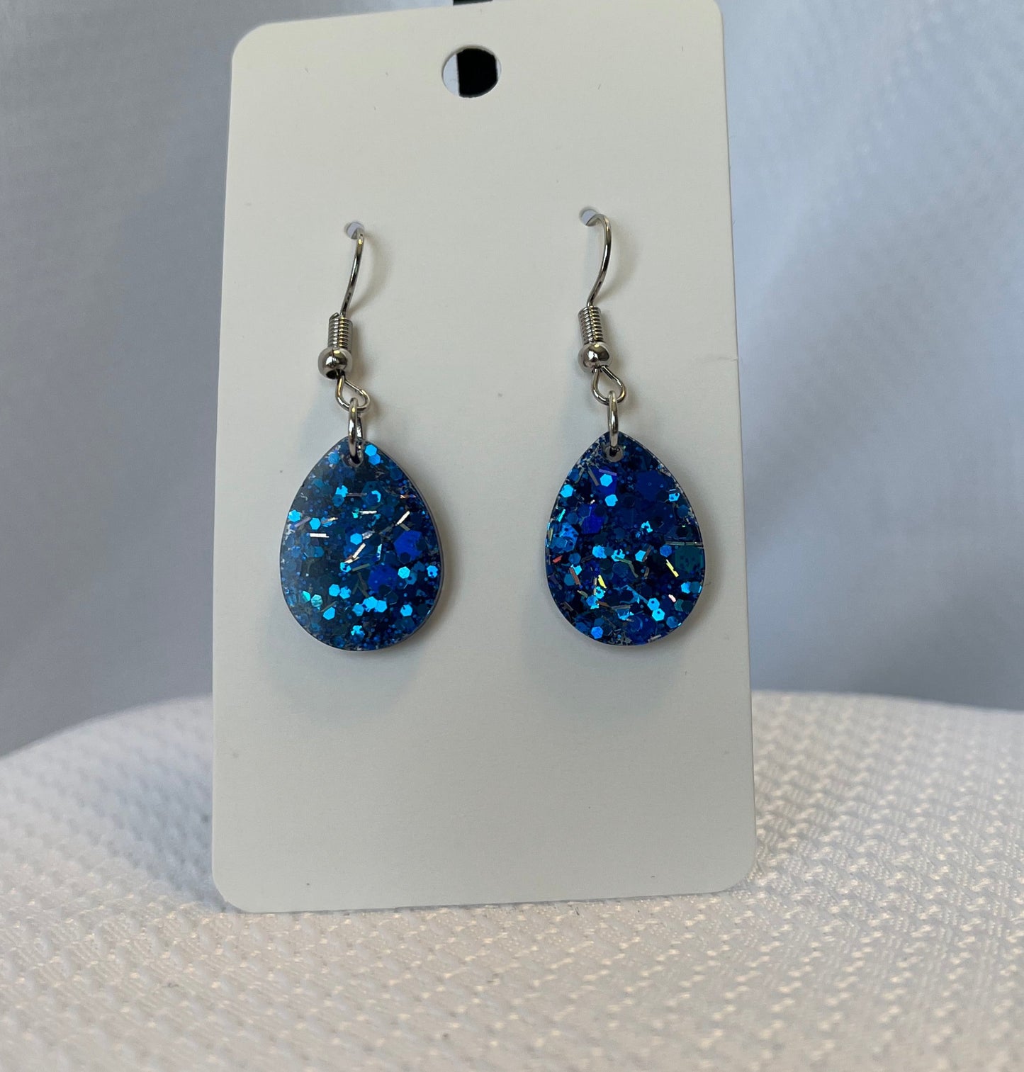 Small Teardrop Earrings Royal Blue w/ Silver