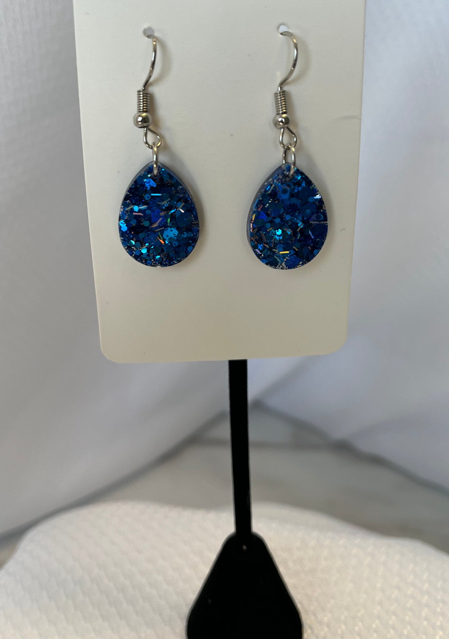 Small Teardrop Earrings Royal Blue w/ Silver