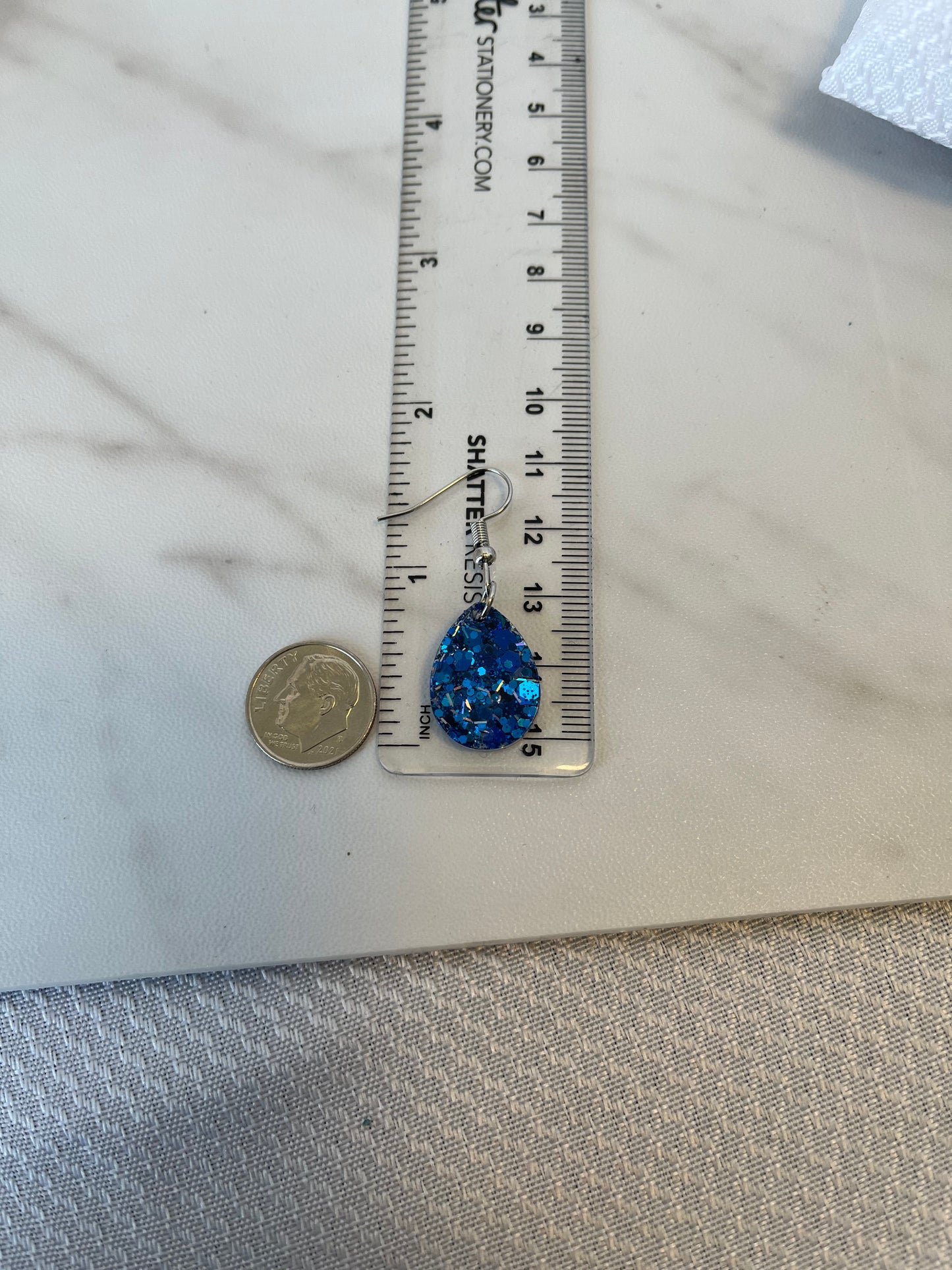 Small Teardrop Earrings Royal Blue w/ Silver