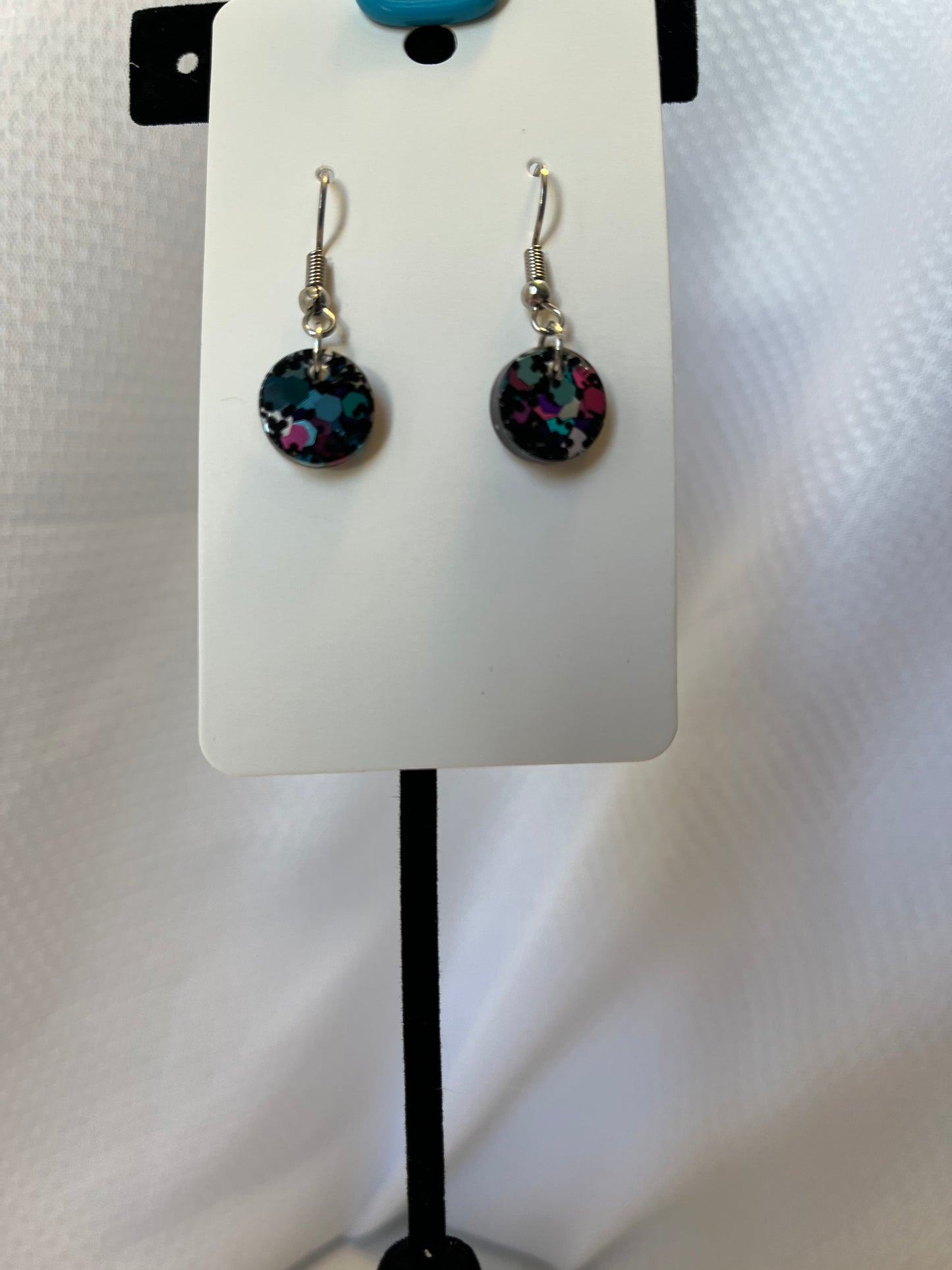 Small Circle Earrings Black with Pink, Purple, and Teal,