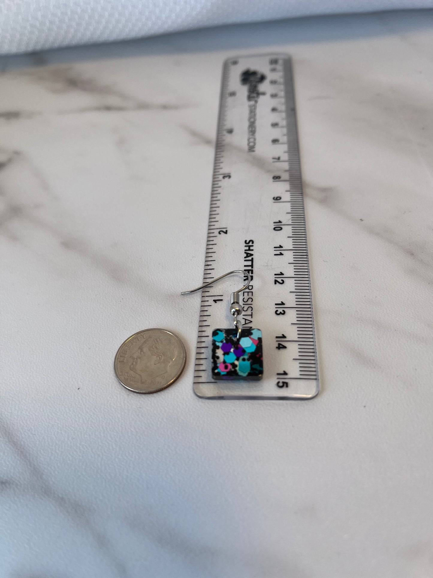 Small Square Earrings Black with Pink, Purple, and Teal