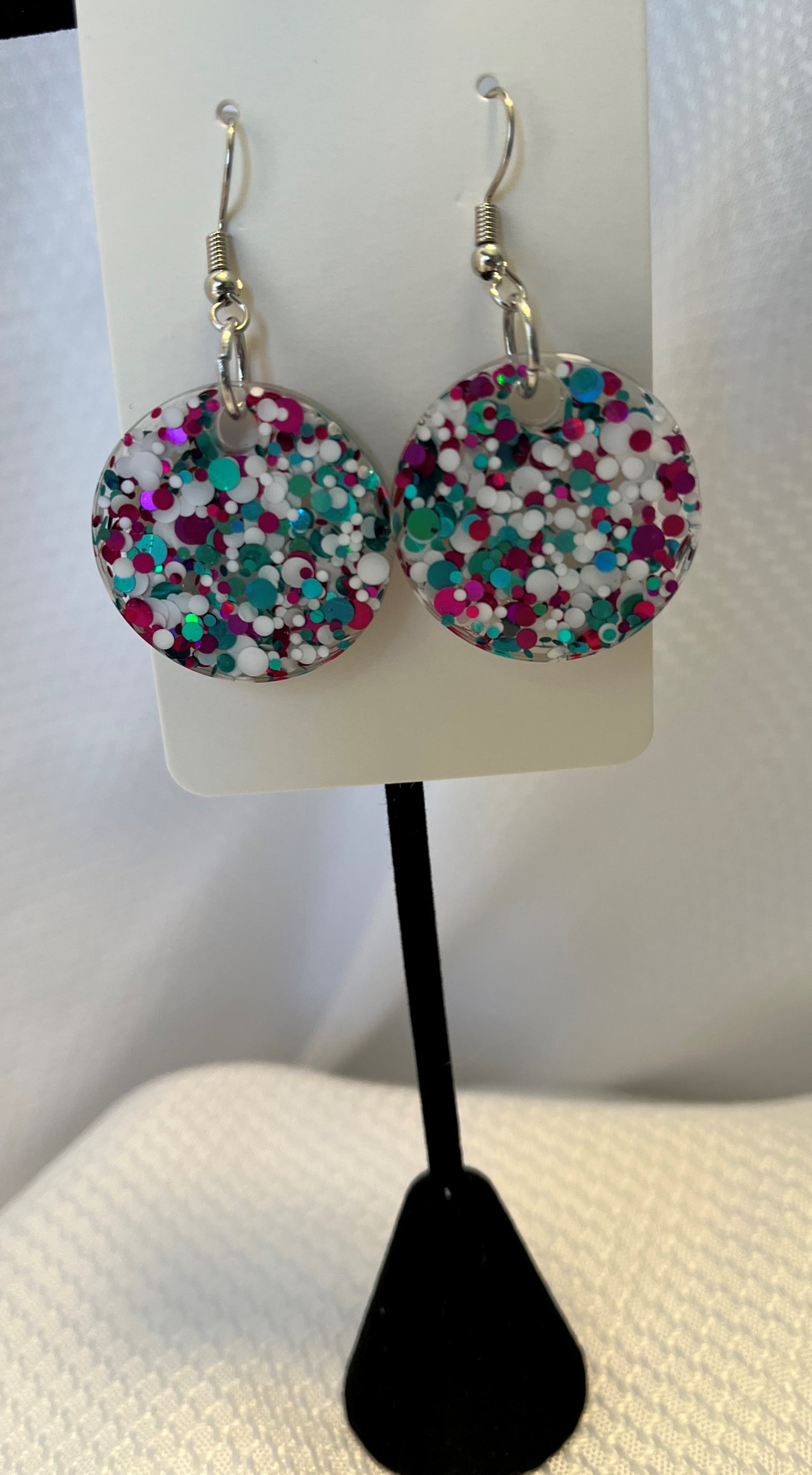Medium Circle Earrings White, Pink, and Teal