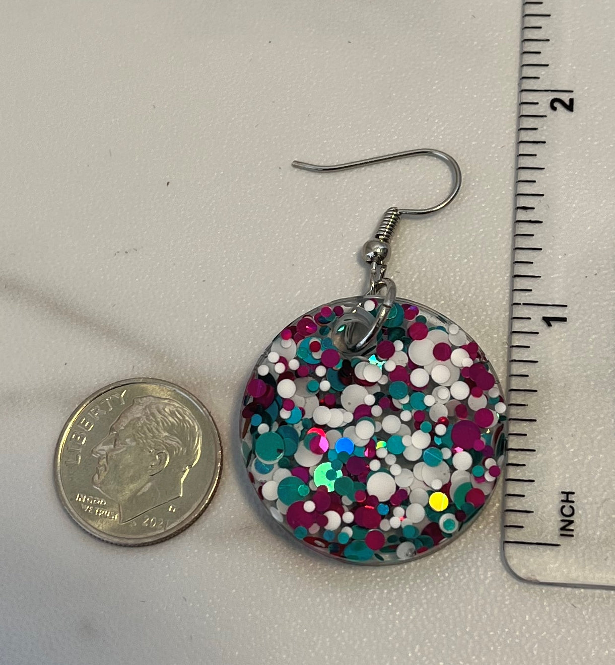 Medium Circle Earrings White, Pink, and Teal
