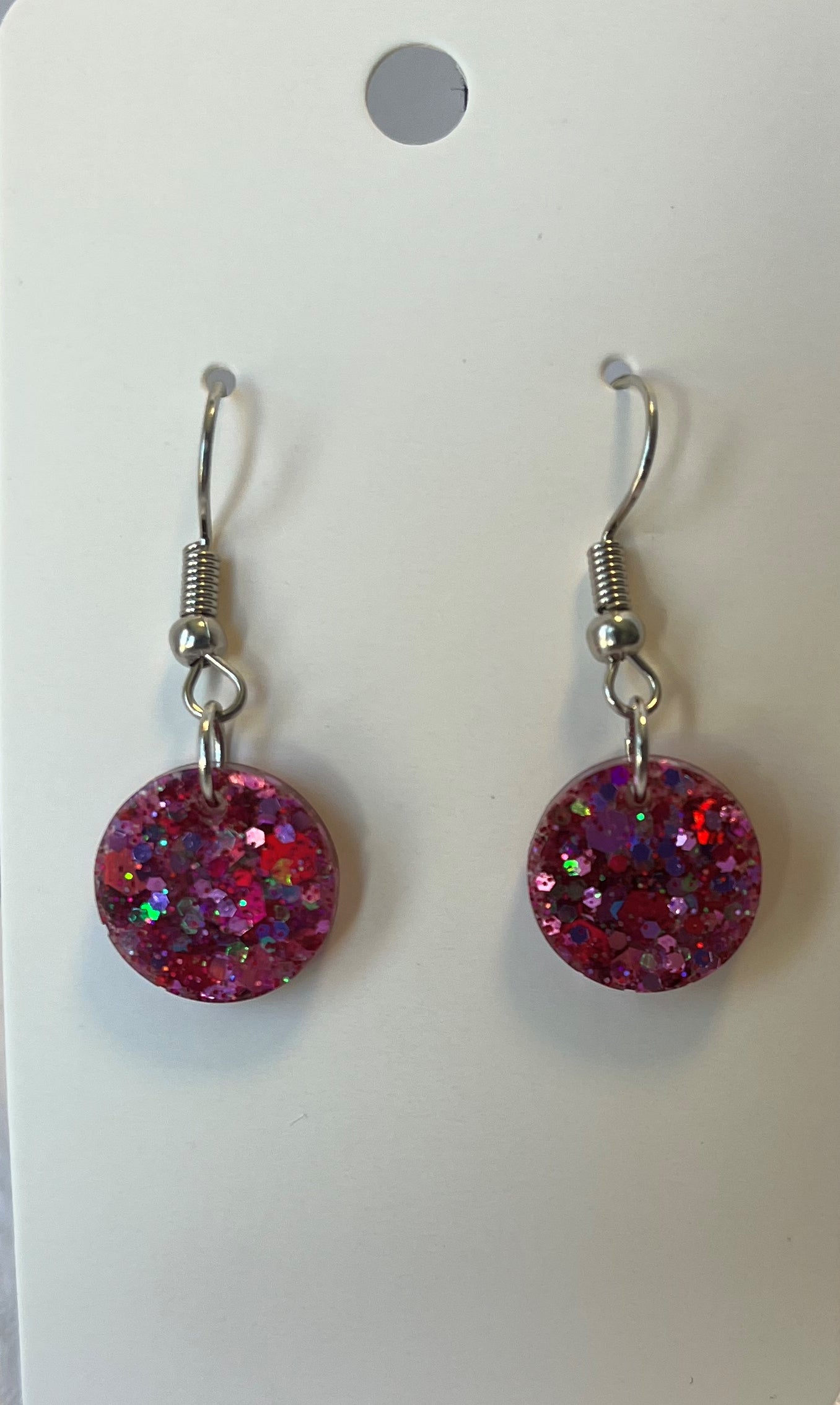 Small Circle Earrings Pink Holographic