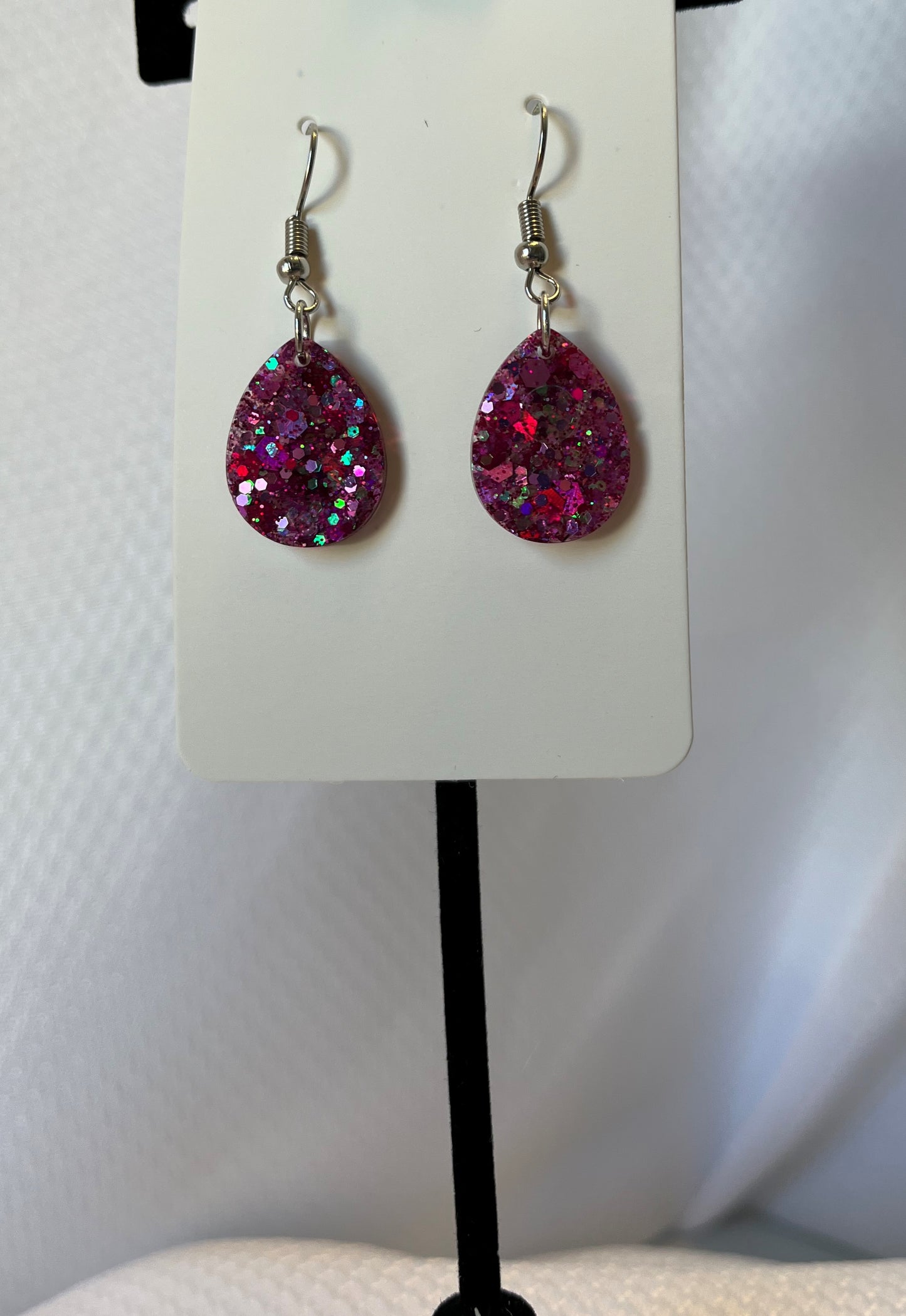 Small Teardrop Earrings Pink Mix Holographic with Green,